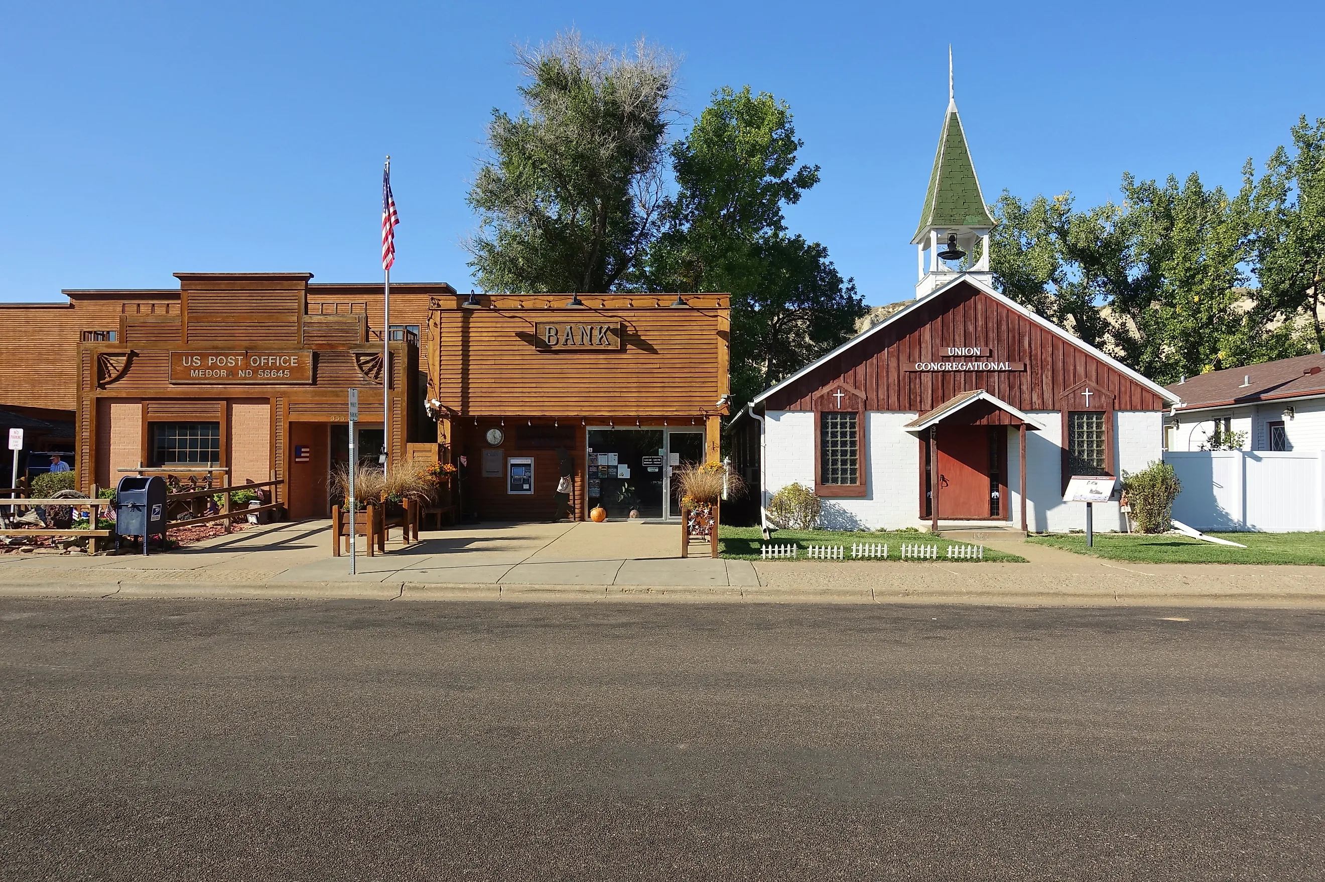 View of the main street in the historic town of Medora in North Dakota, United States.