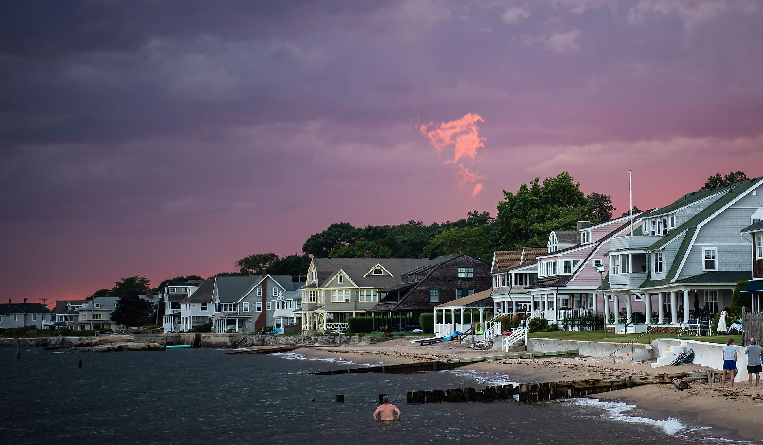 Blue hour after sunset in Madison Connecticut from East Wharf beach.