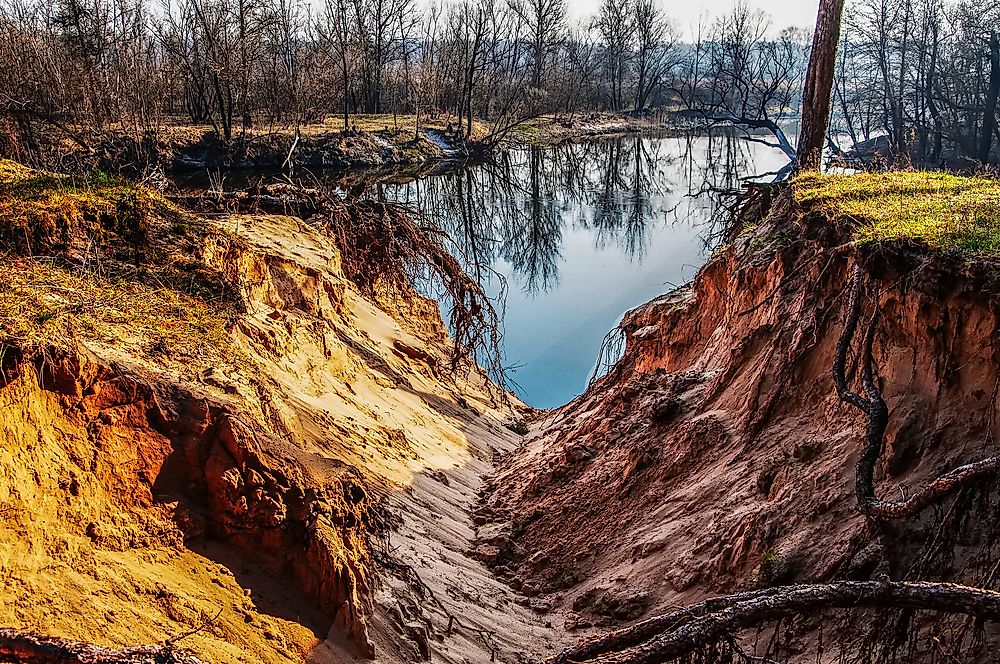 A sandy gullied landscape.