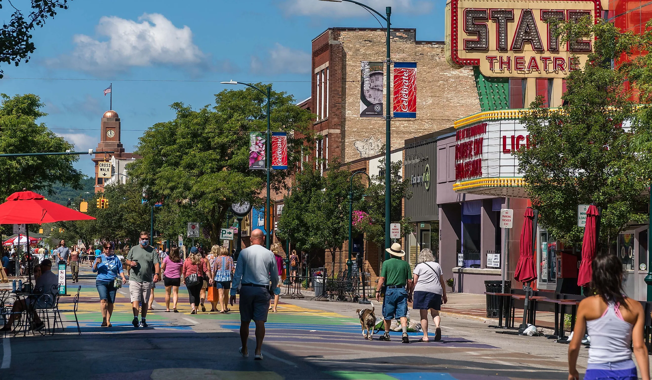 Busy Front Street in downtown Traverse City, Michigan.