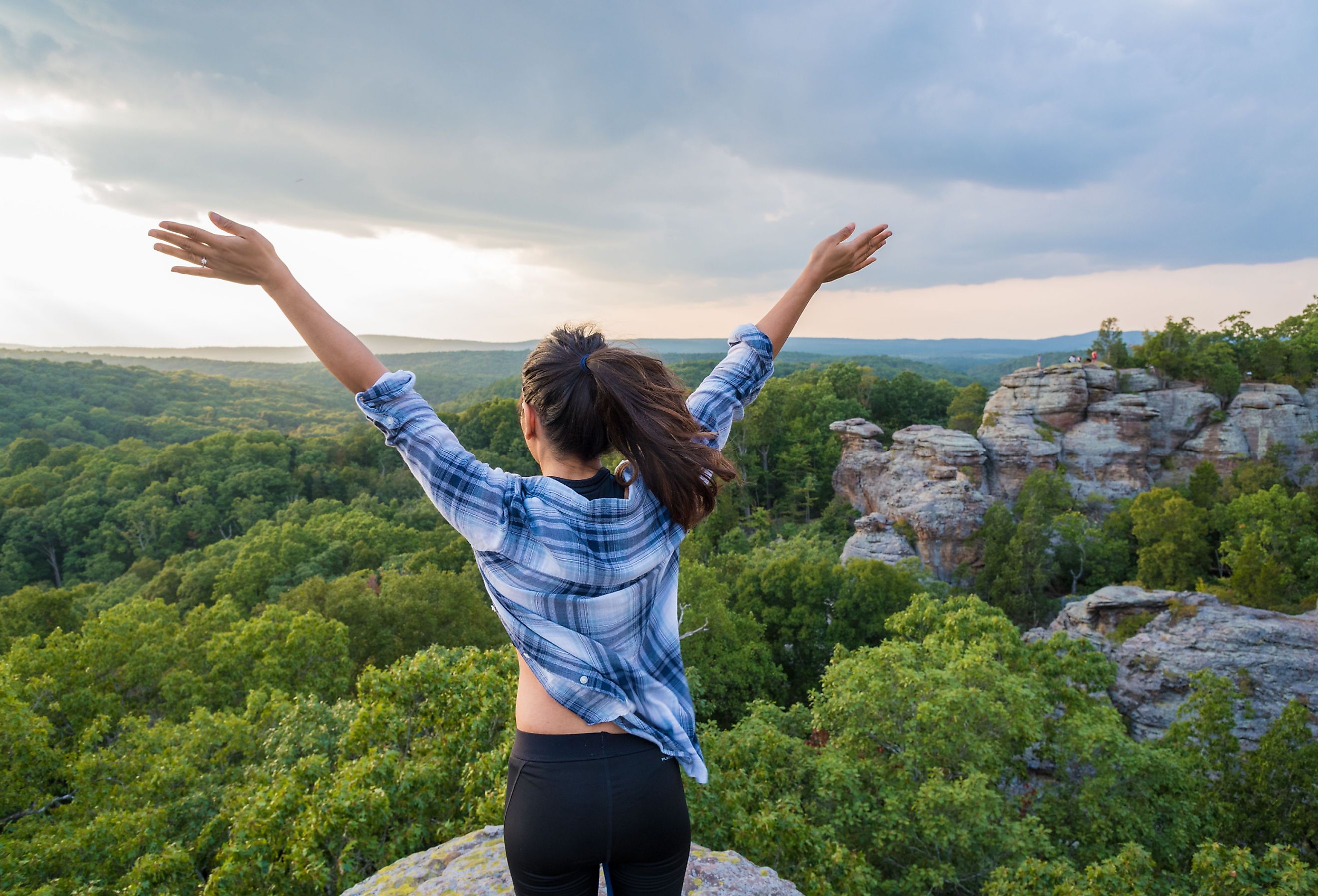 Woman enjoying the beautiful view of the Garden of Gods at Shawnee National Forest near Herod, Illinois