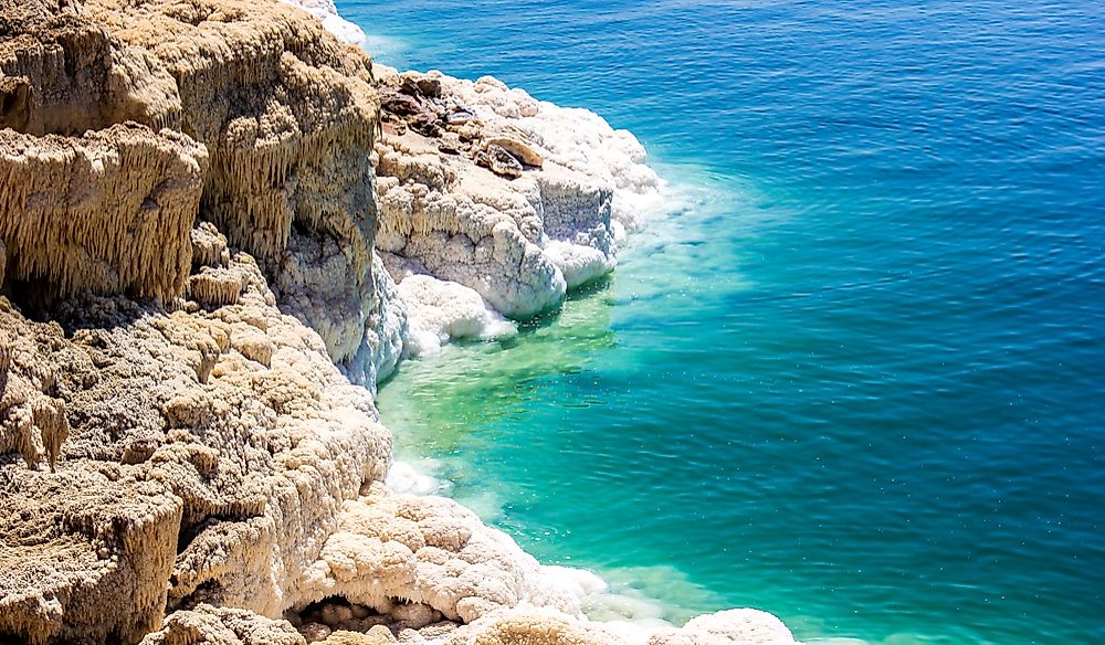 Salt build-up along the shores of the Dead Sea.
