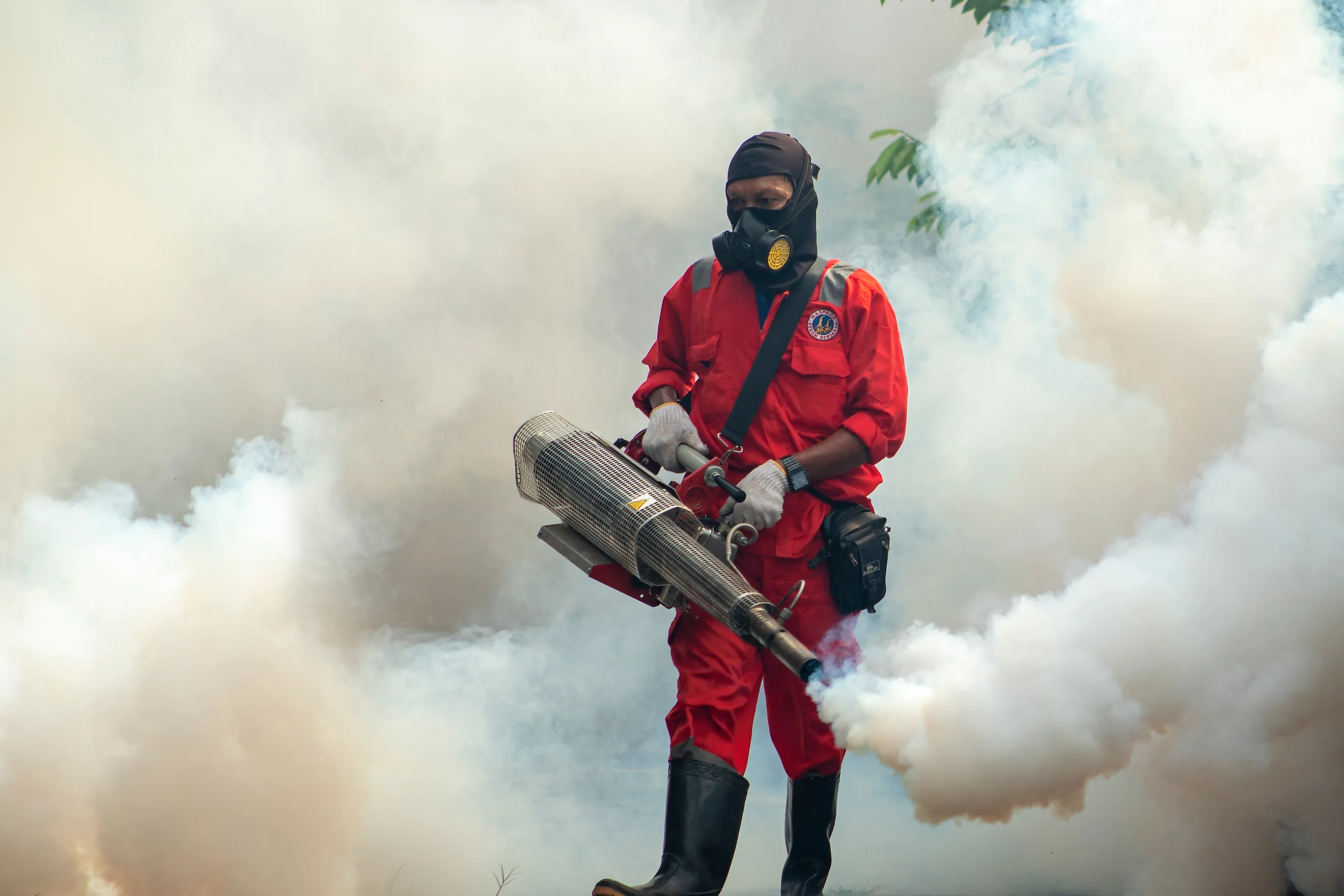 Officers carry out fogging to overcome the mosquito outbreak. This photo was recorded in Lhokseumawe City (Indonesia) 