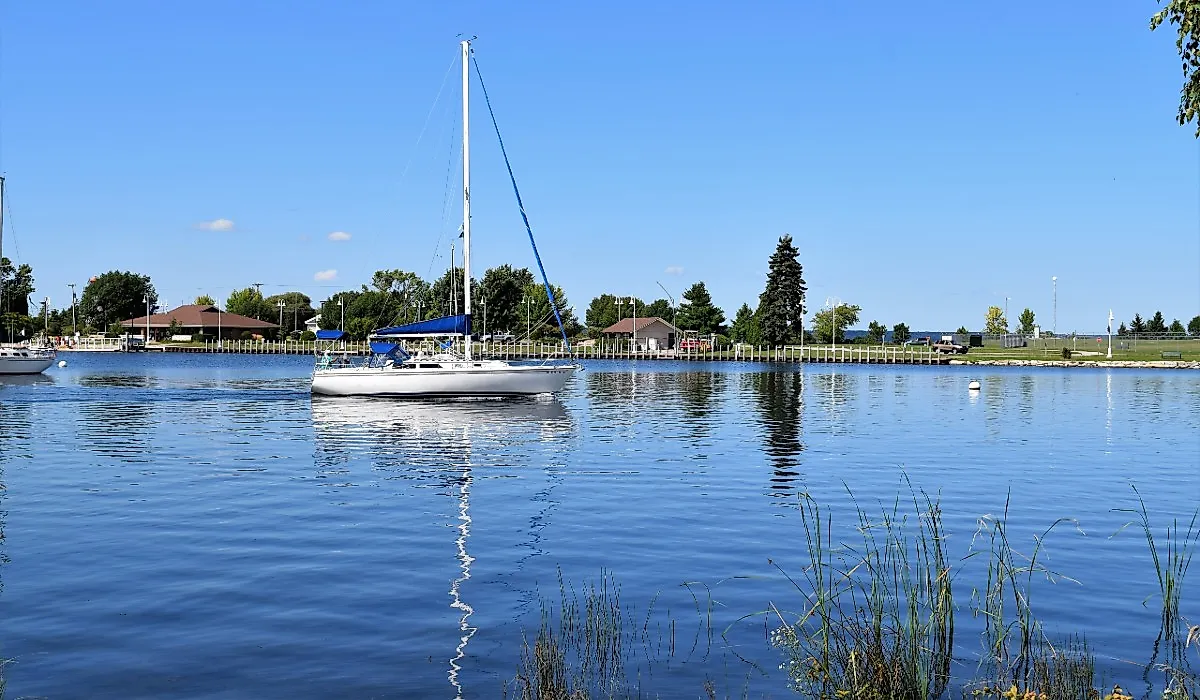 Sailboat in a marina in Escanaba, Michigan.