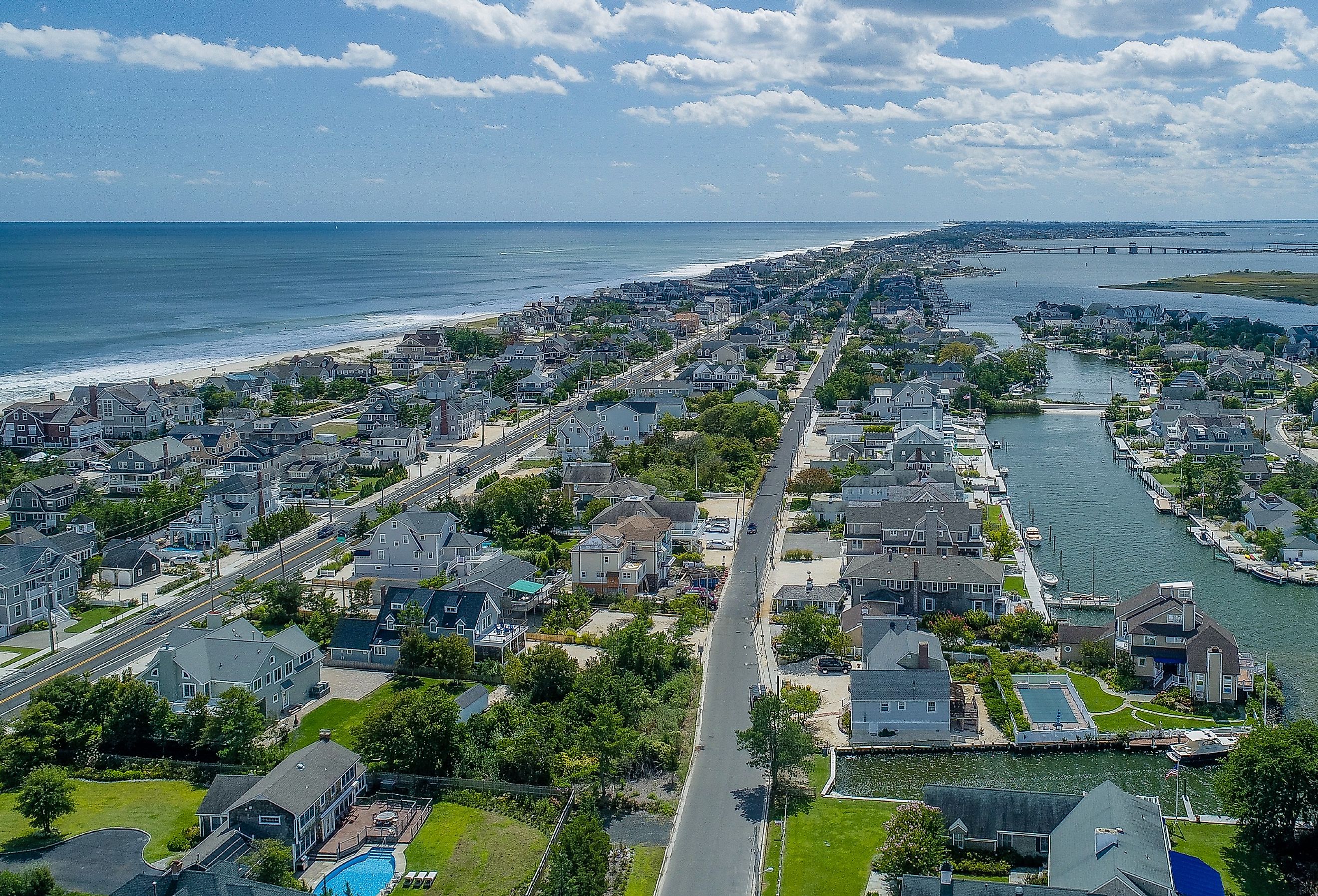 Aerial view of Atlantic Ocean and Bay Head Harbor in Bay Head, New Jersey.