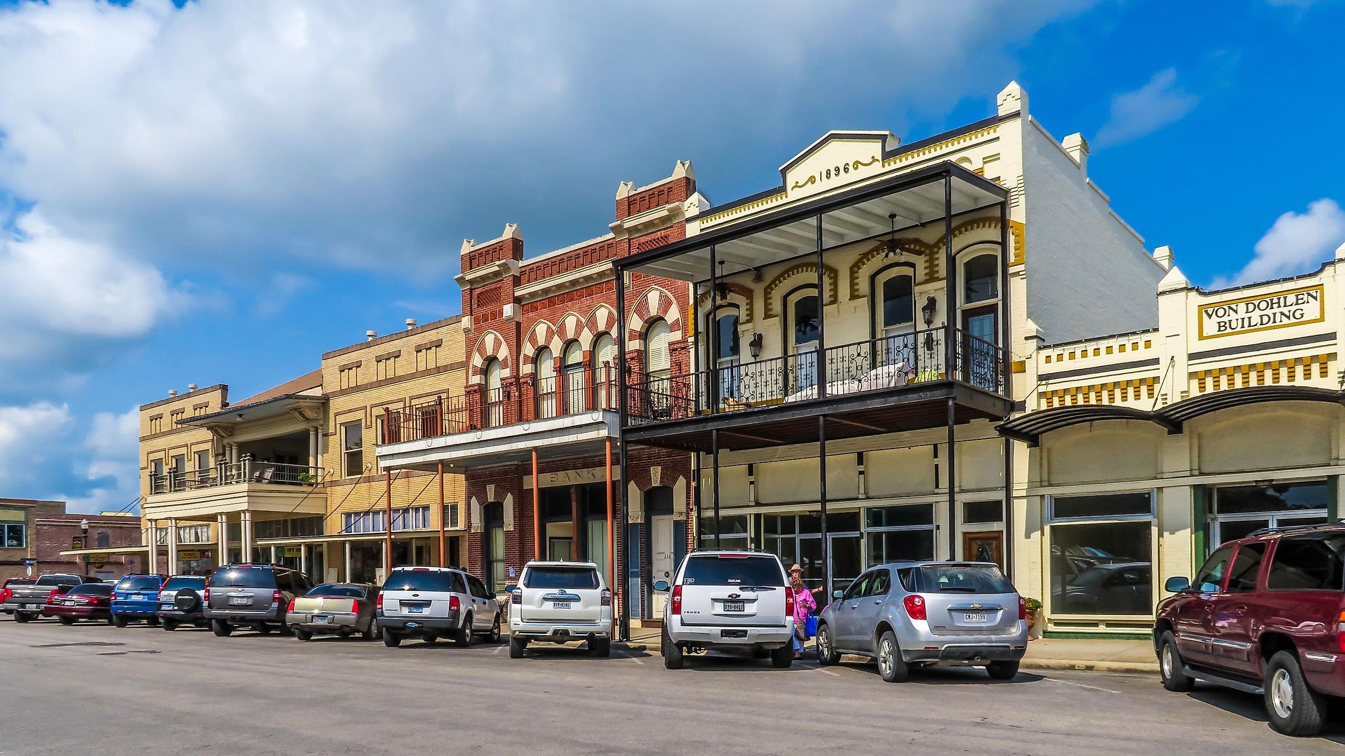 typical Texas buildings on the town square in Goliad Texas