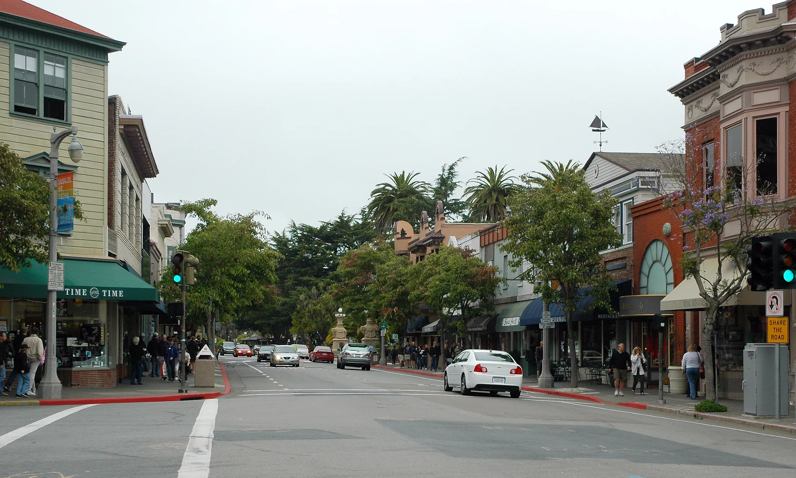 Looking north on Bridgeway in Sausalito, California.