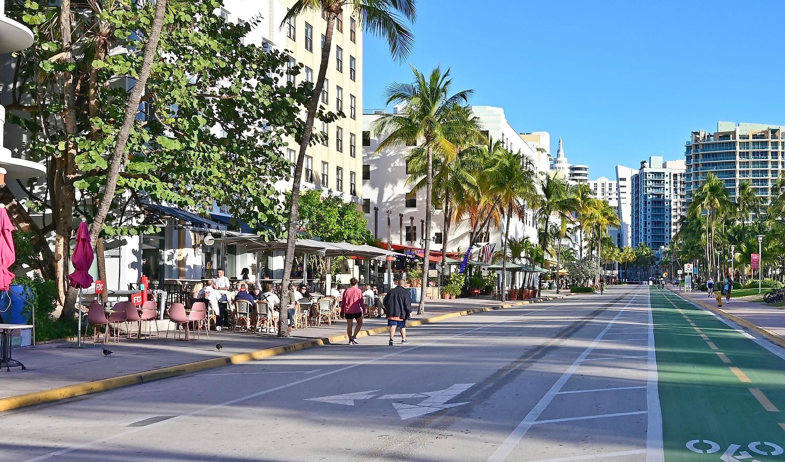 Art deco hotels on Ocean Drive in South Beach on Miami Beach