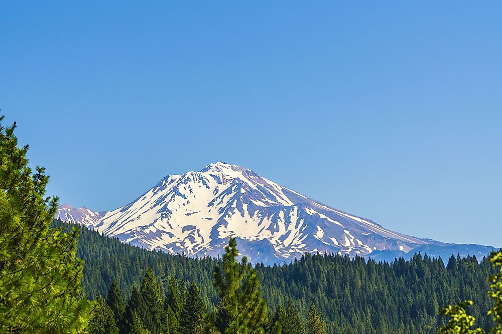 Snow on Mount Shasta in California.