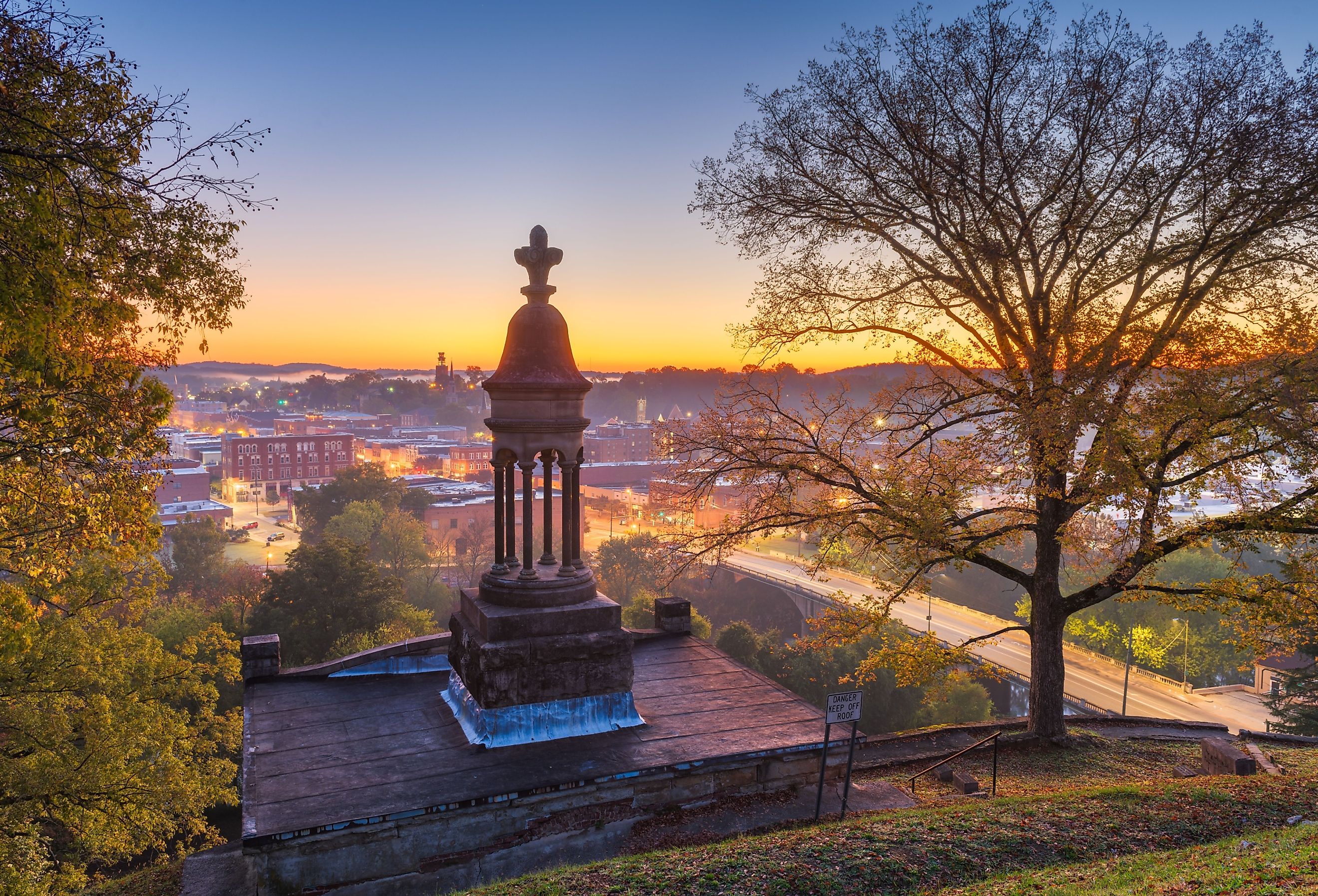 Rome, Georgia's downtown historic cityscape at twilight.