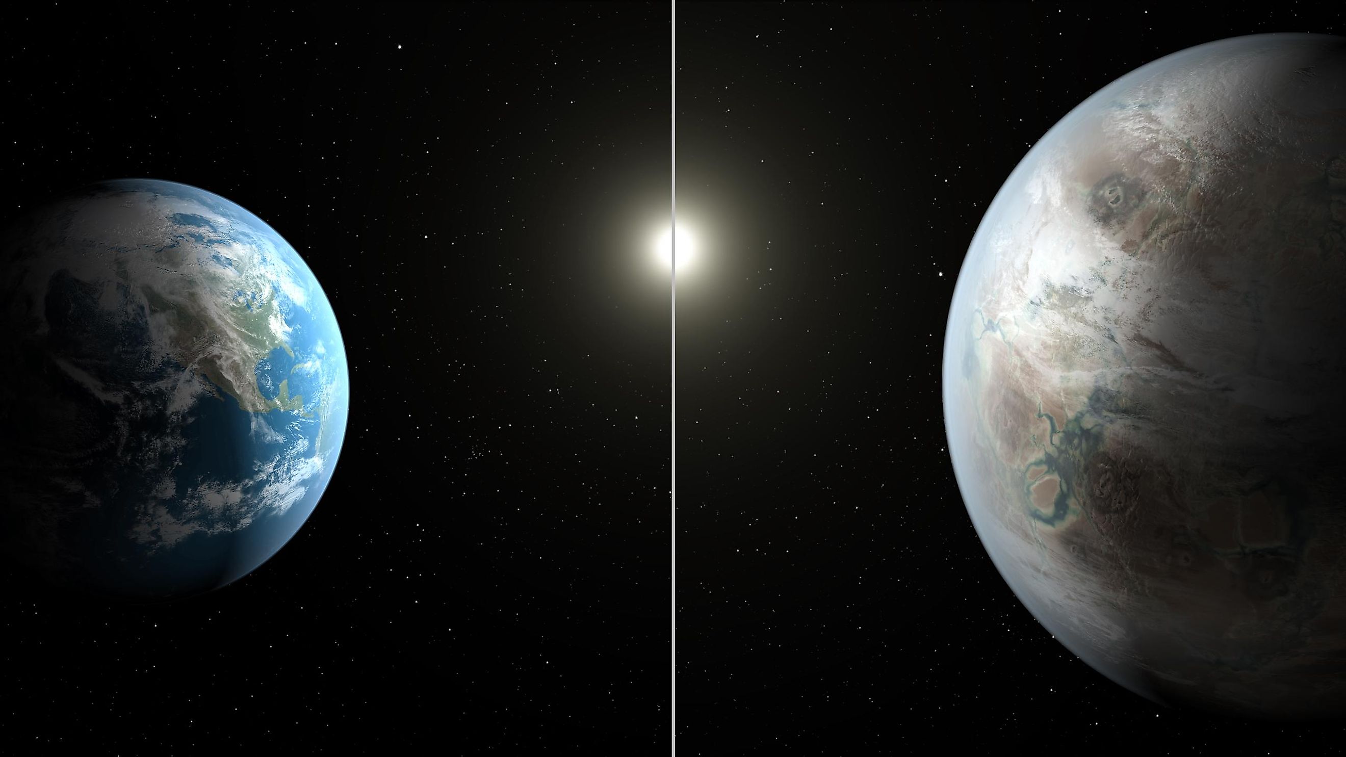 An Illustration of Earth Vs. Kepler 452-b (an exoplanet which is about 60% larger than Earth)