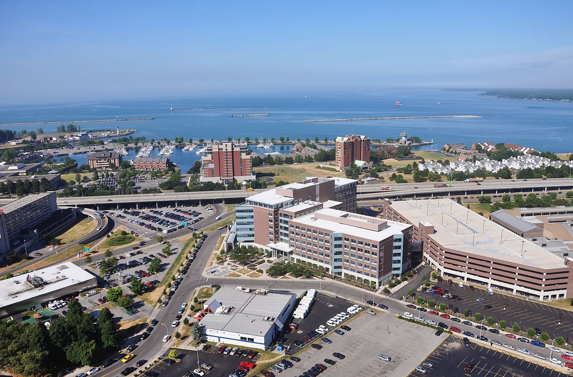 Lake Erie and Buffalo, viewed from Buffalo City Hall, New York. 