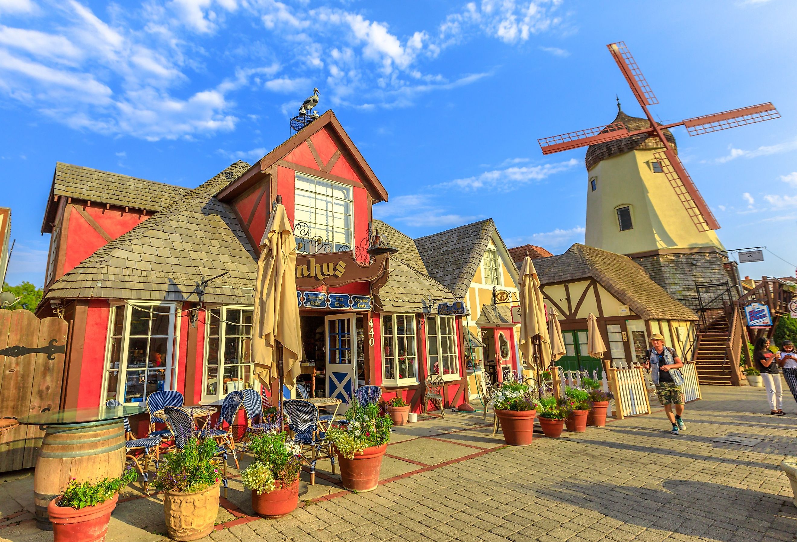 Old Windmill and the downtown sidewalks of Solvang, California. Image credit Benny Marty via Shutterstock