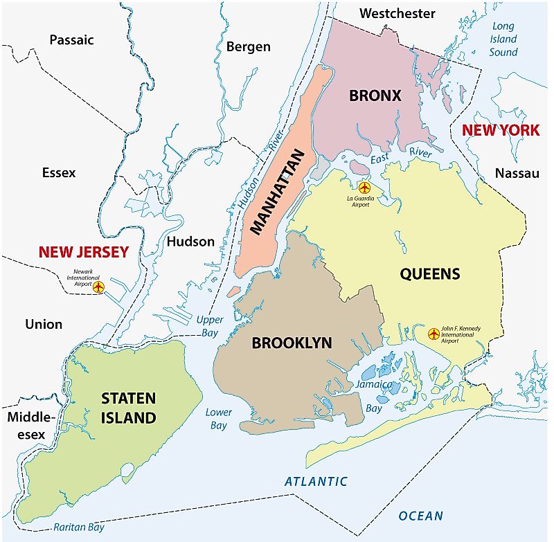 New York Burroughs Map Coastal Map World