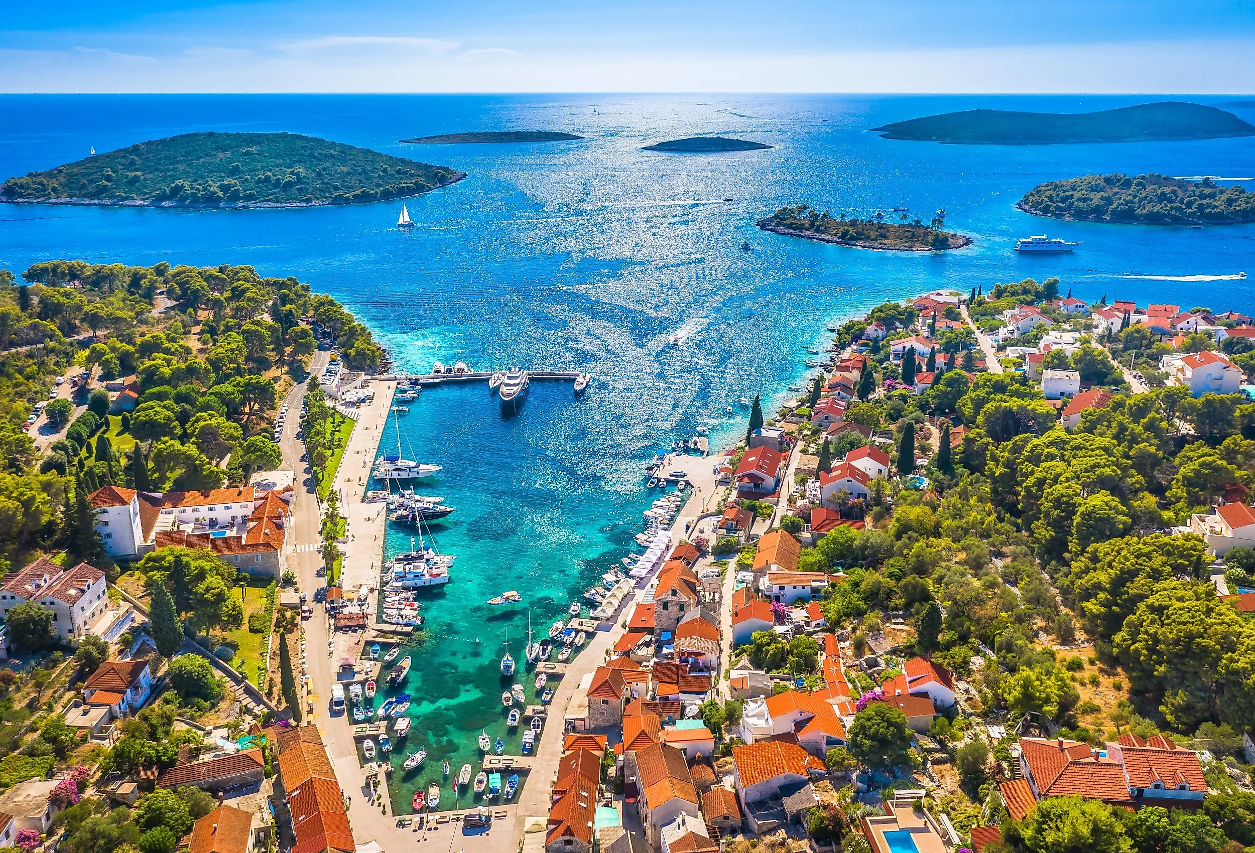 A stunning aerial view of Maslinica on Šolta Island, Croatia.