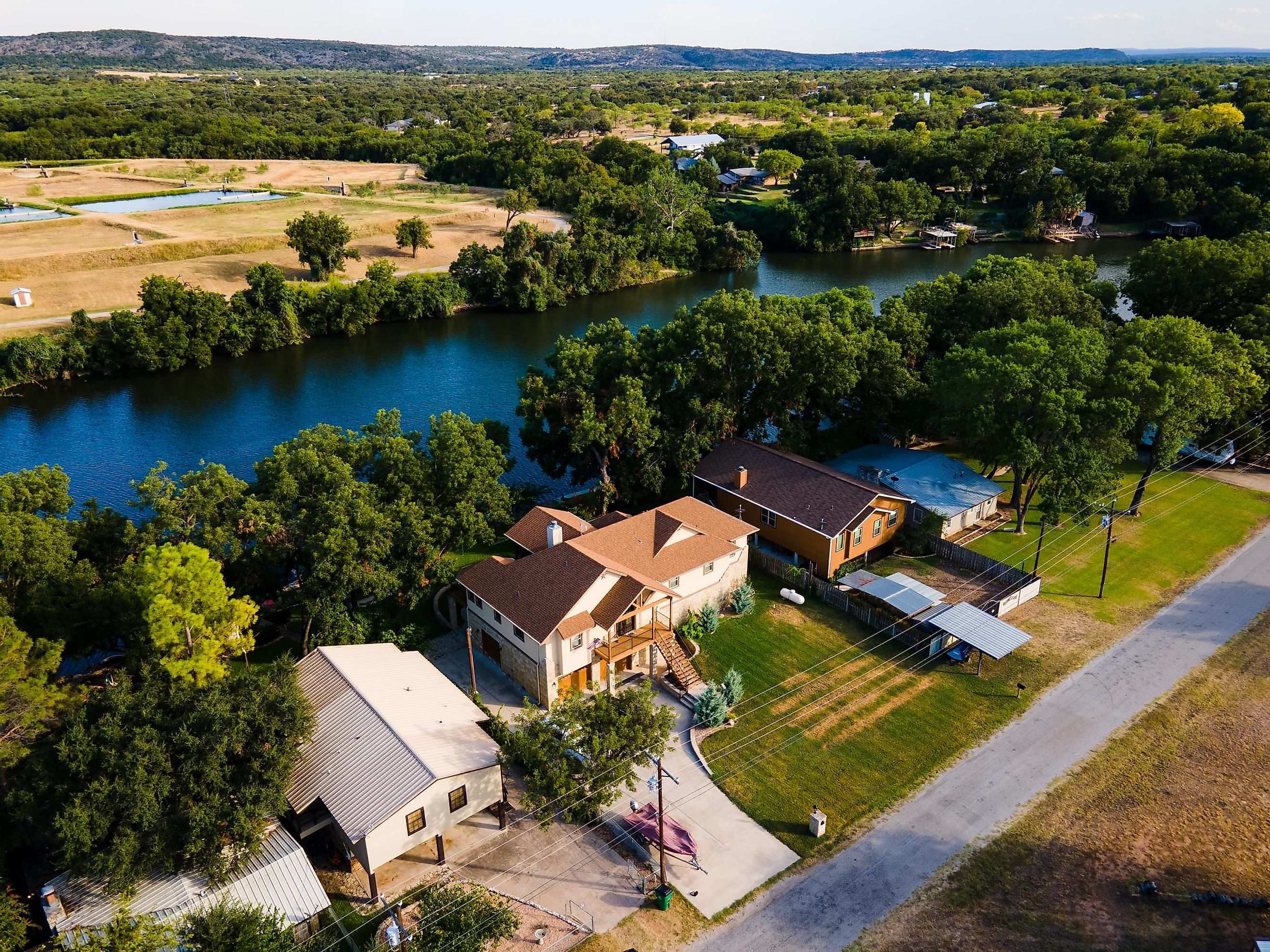 Aerial view of vacation homes near Burnet, Texas.