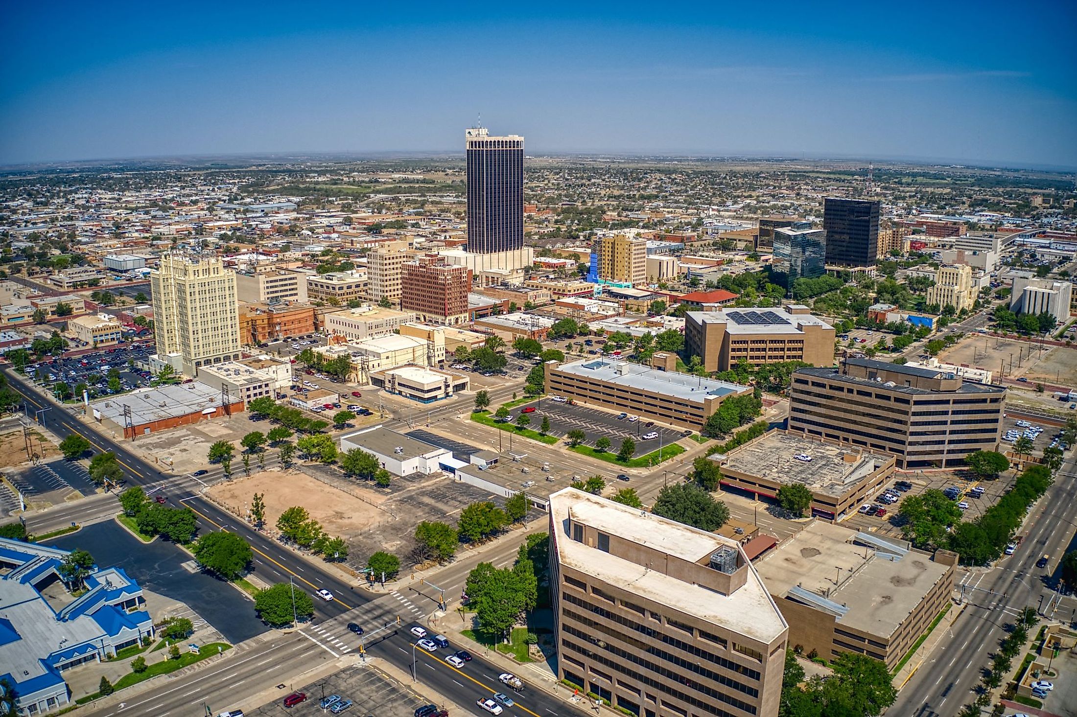 Aerial view of downtown Amarillo, Texas in summer. 