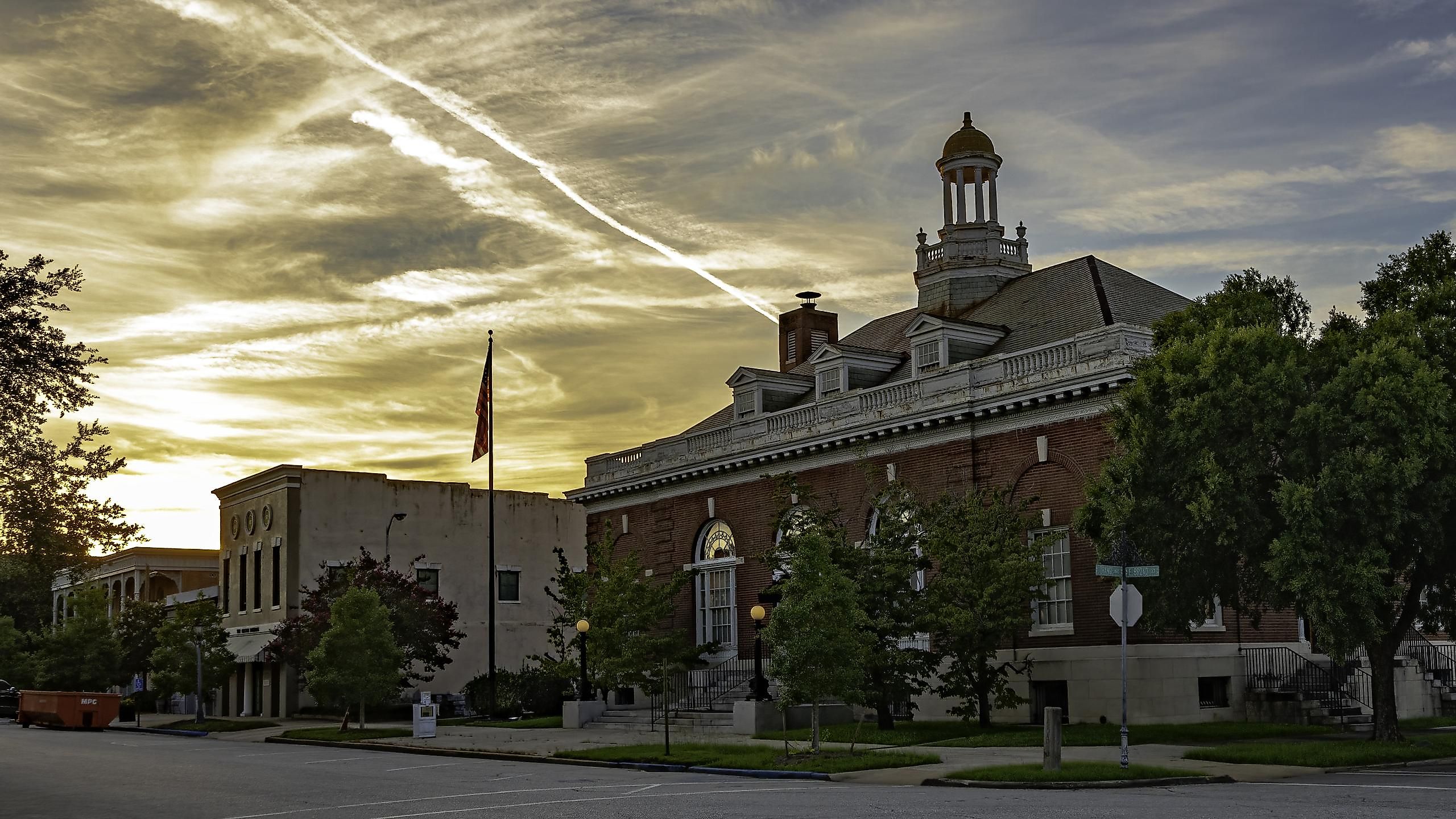 Broad Street during a colorful sunset in Eufaula, Alabama