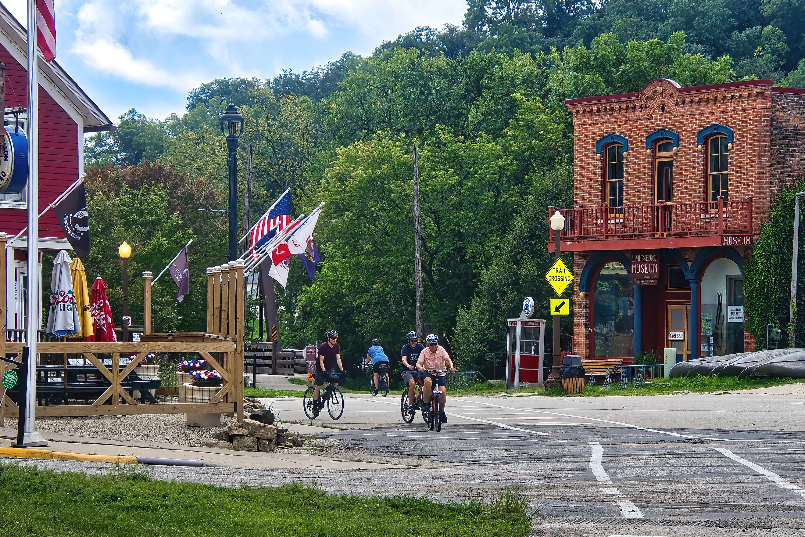 Root River State Trail crossing a street in Lanesboro, Minnesota. Image credit: Dave Jonasen / Shutterstock.com.
