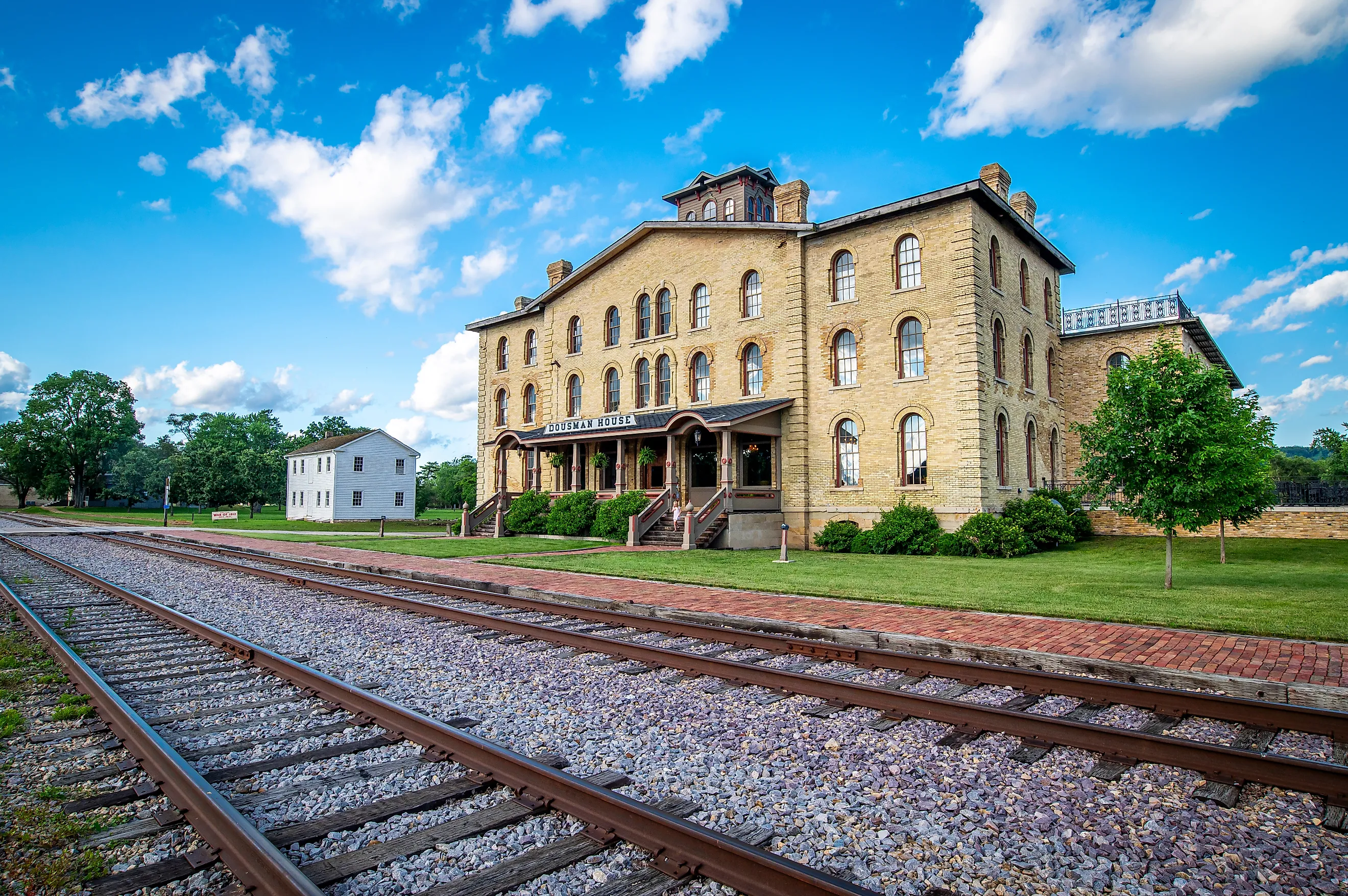 Historic Dousman House in Prairie du Chien, Wisconsin, showcasing classic architecture