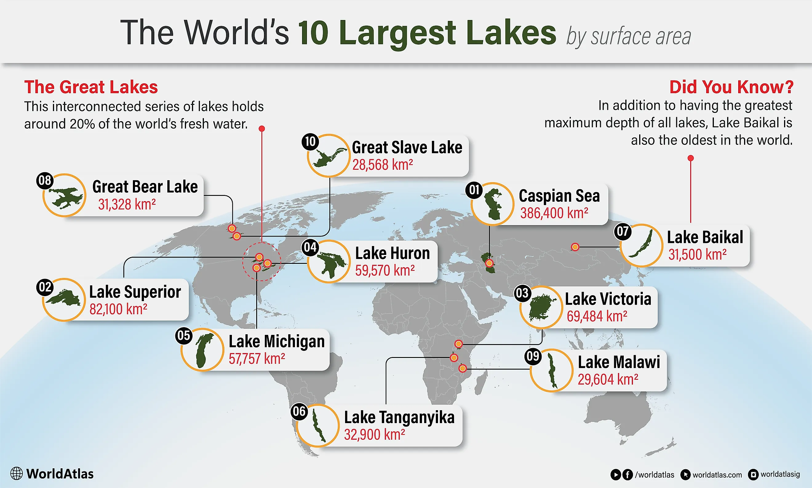 Infographic of The Largest Lakes in the World by Surface Area