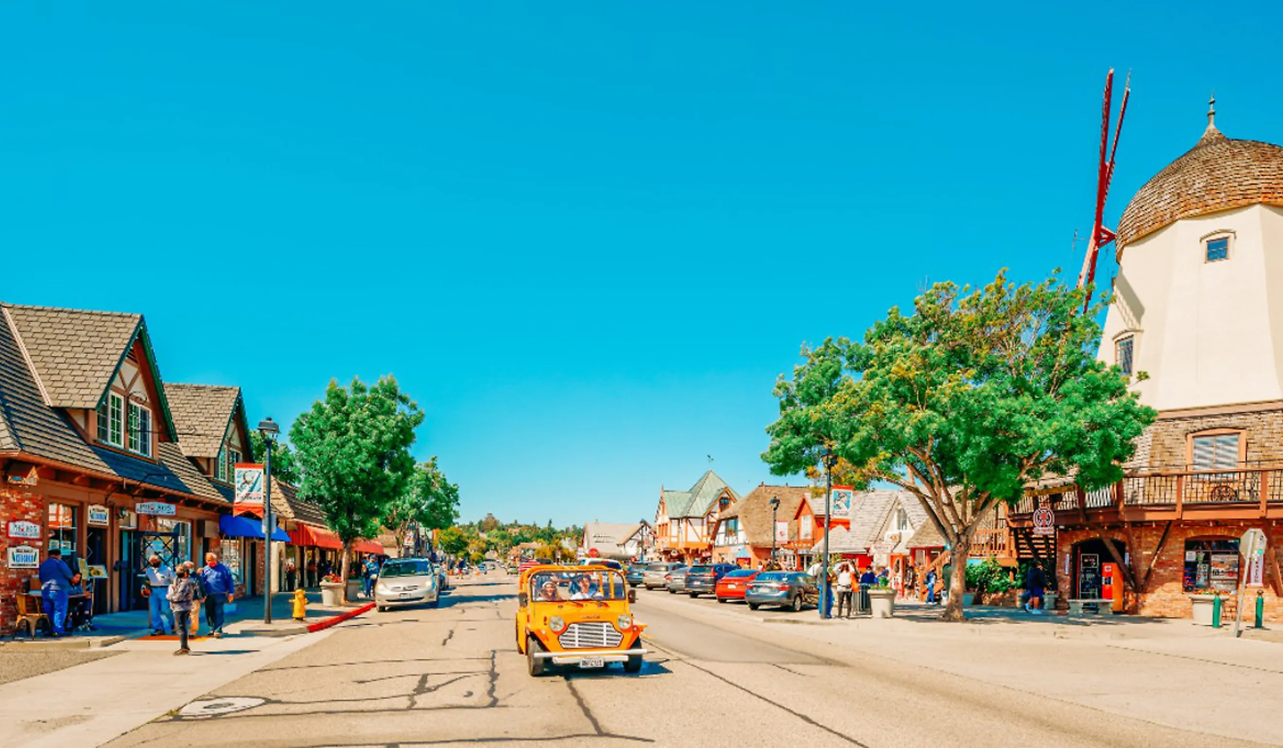 Main Street and Windmill in Solvang, California. Image: HannaTor via Shutterstock.
