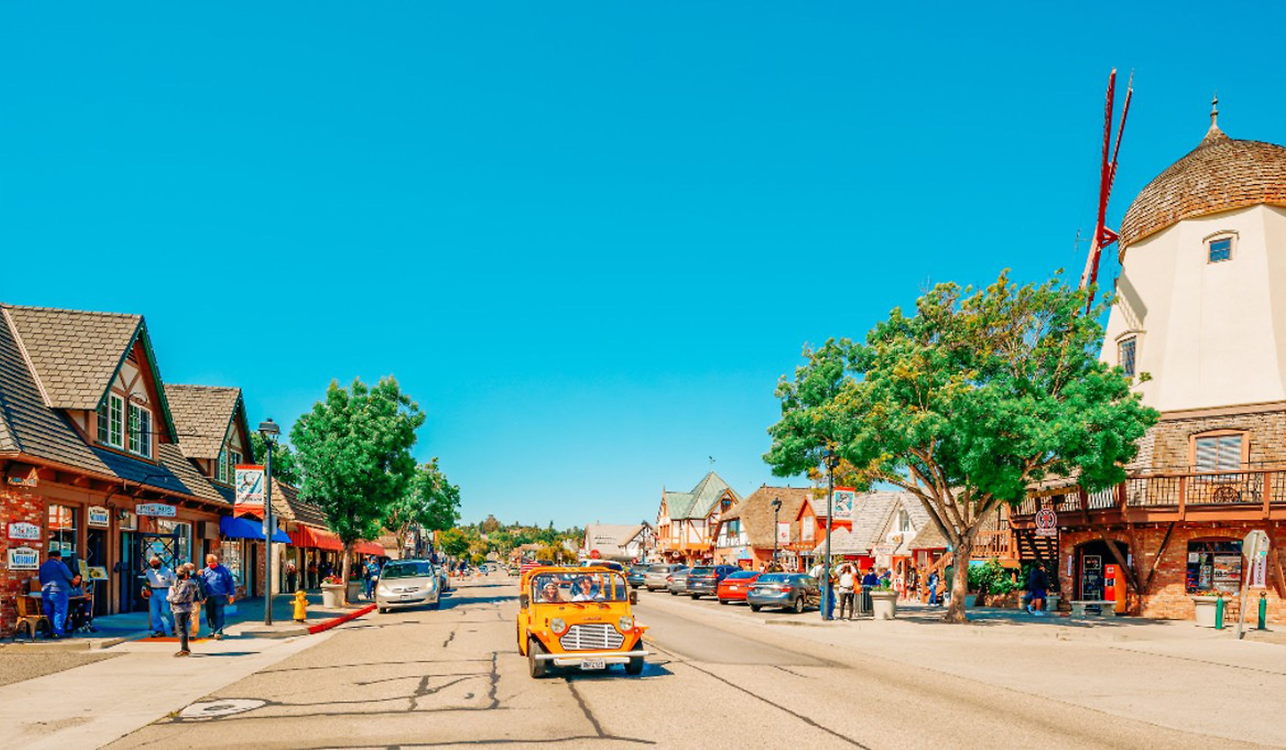 Main Street and Windmill in Solvang, California. Image: HannaTor via Shutterstock.