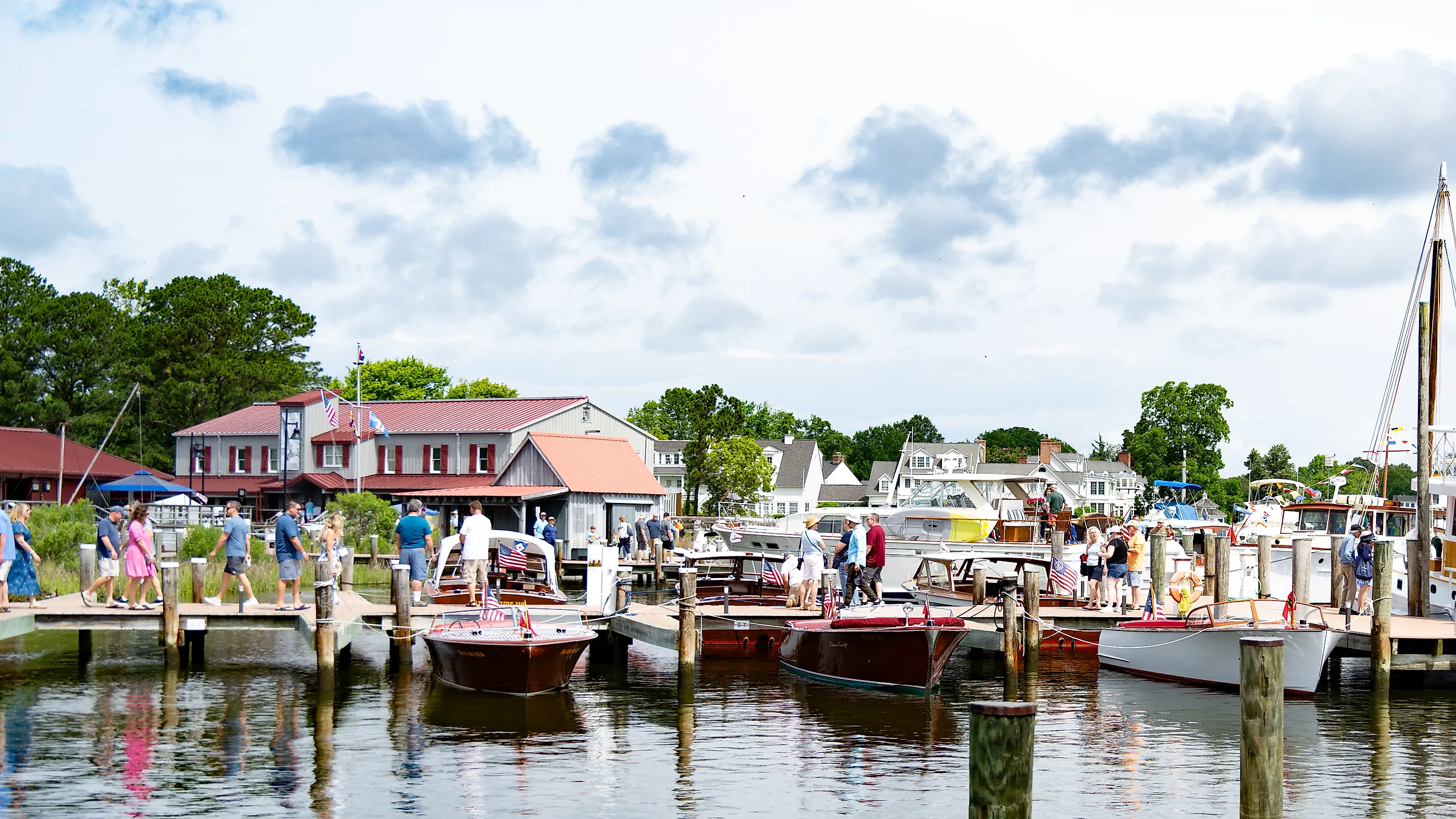 Boats on display at the annual Antique and Classic Boat Festival at the Chesapeake Bay Maritime Museum in St. Michaels, Maryland.