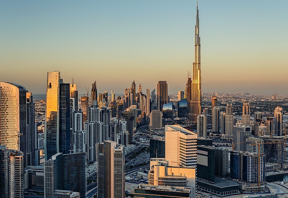 The Burj Khalifa towers above the cityscape of Dubai.