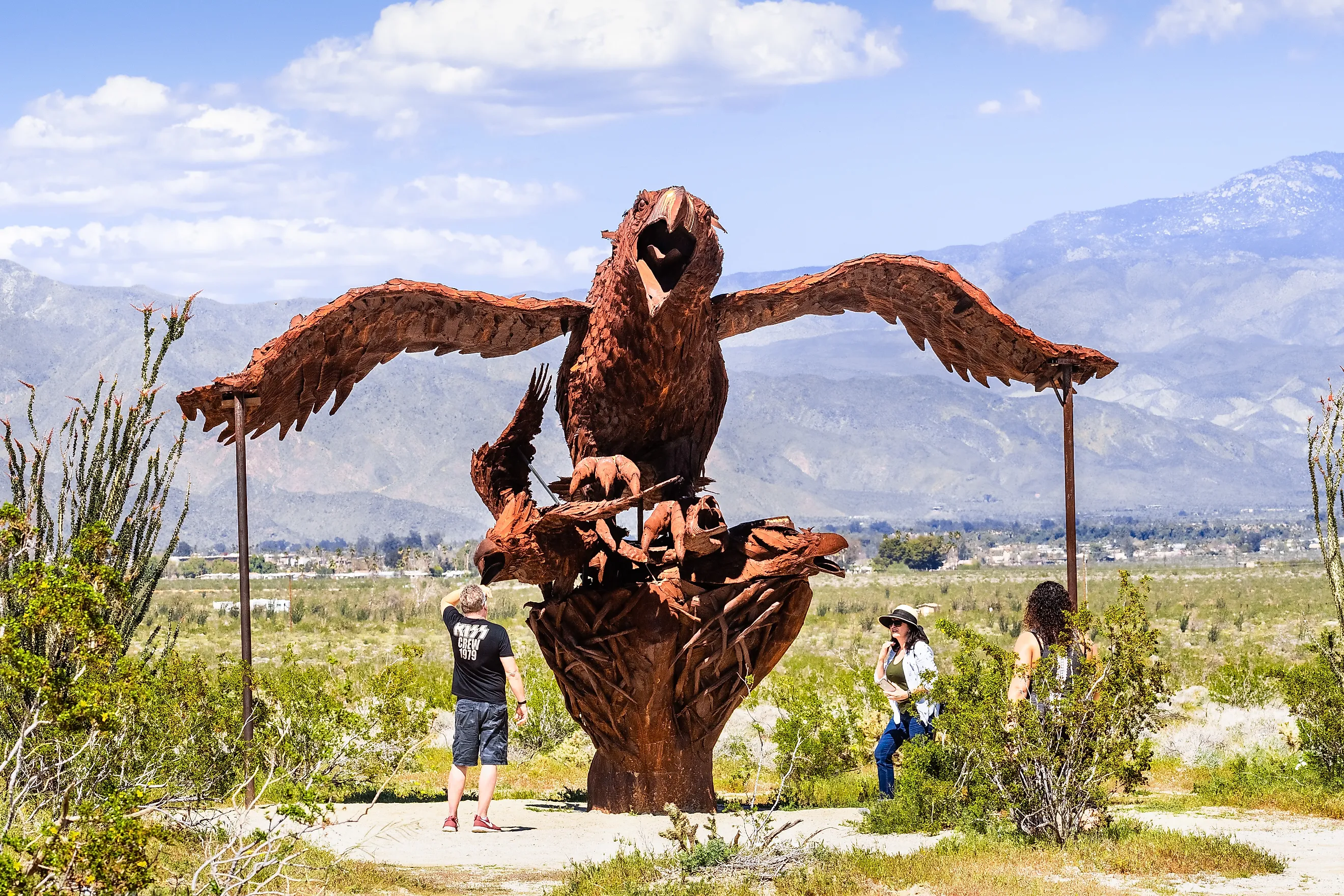 Metal sculpture of Aiolornis incredibilis, close to the Anza-Borrego Desert State Park, in Borrego Springs, California.