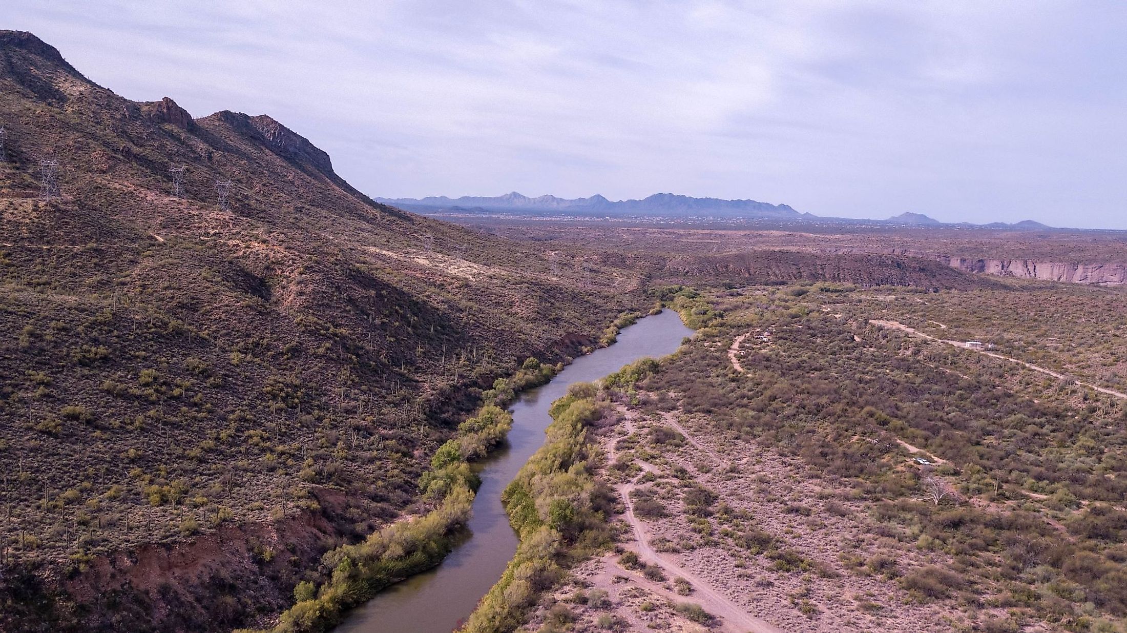 A beautiful shot of Verde River and its tributaries in Sedona Verde Valley in dry landscape. 
