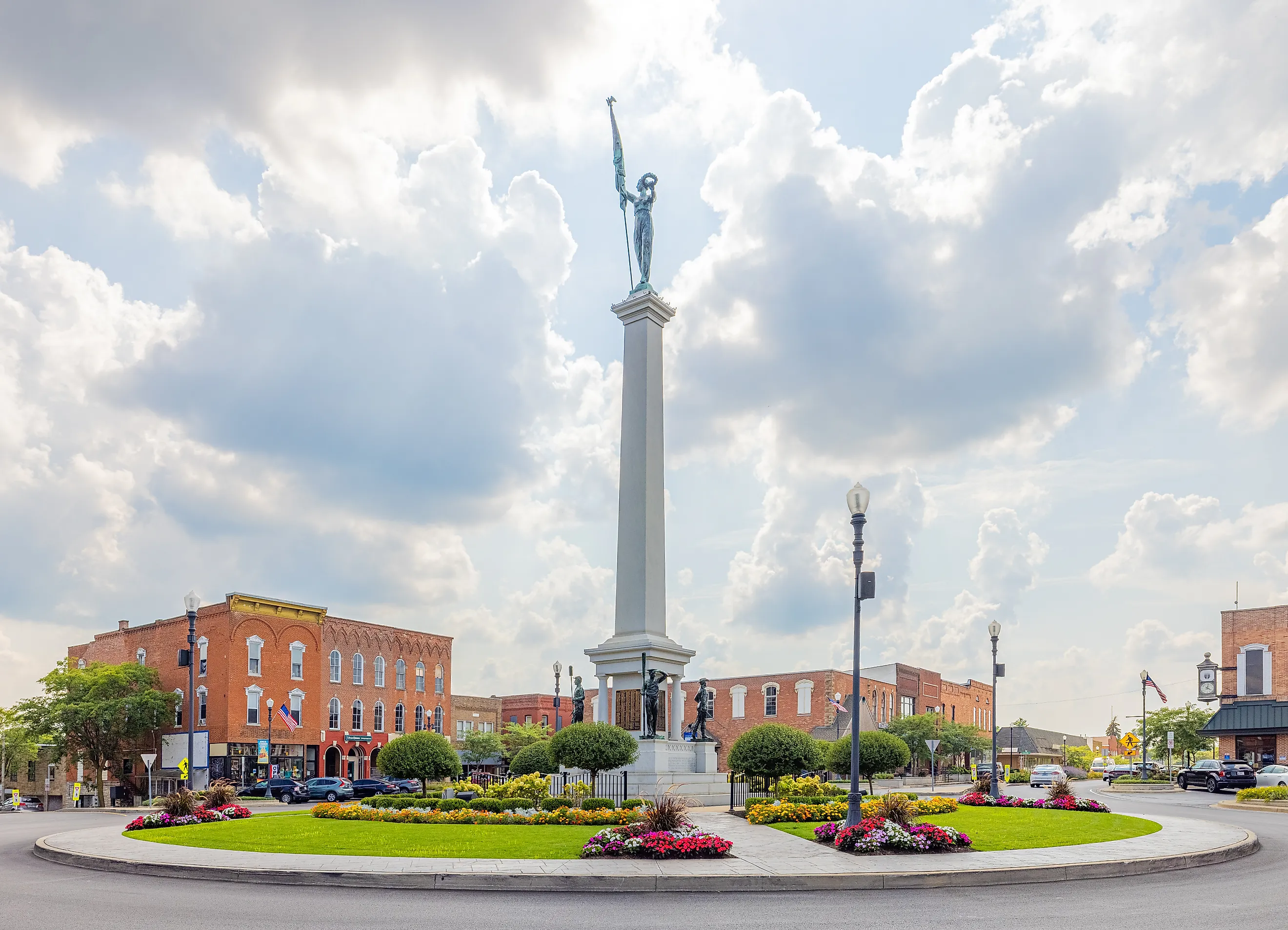 The Steuben County Soldiers Monument in downtown Angola, Indiana.