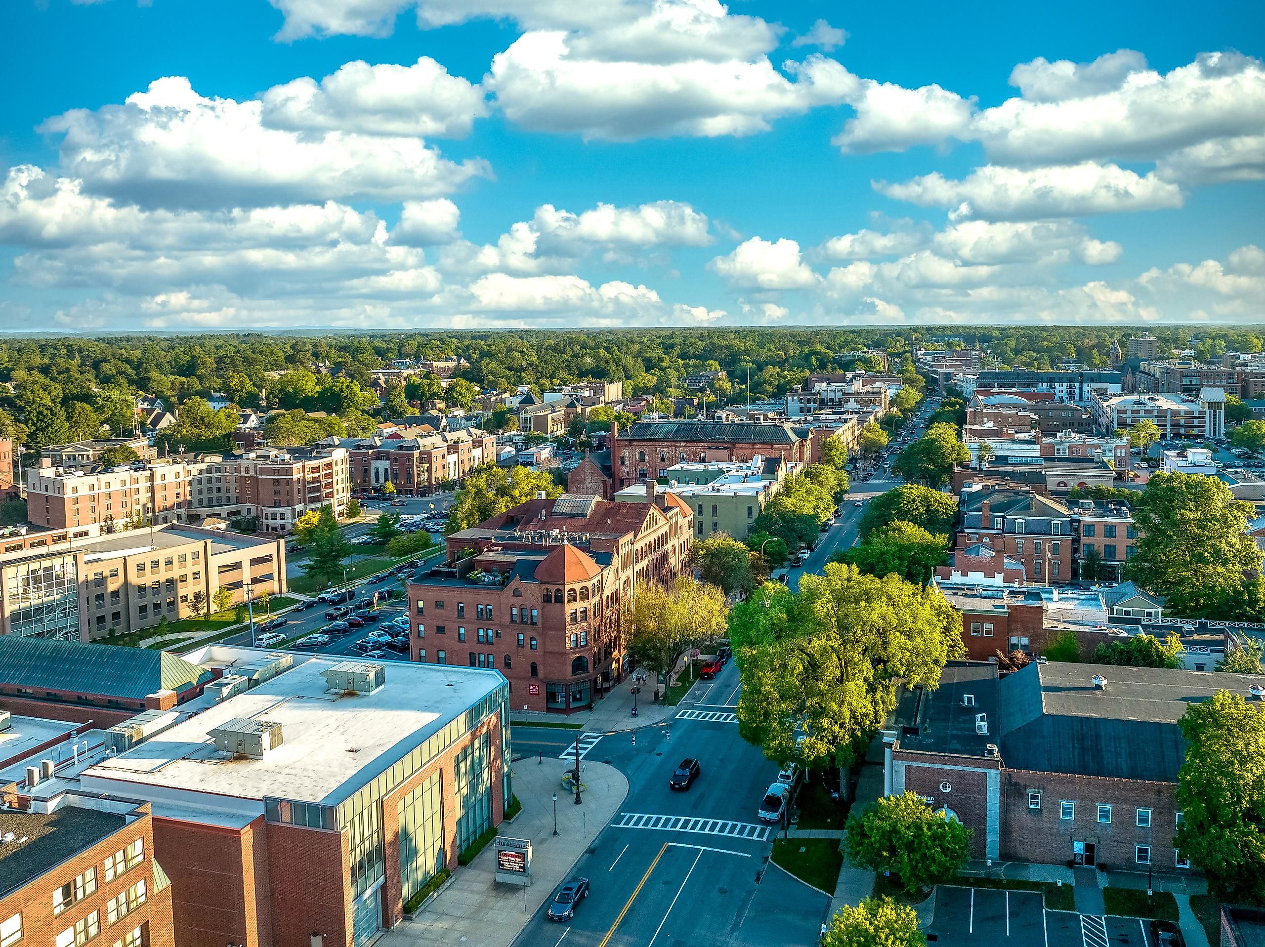 Aerial view of Saratoga Springs, New York.