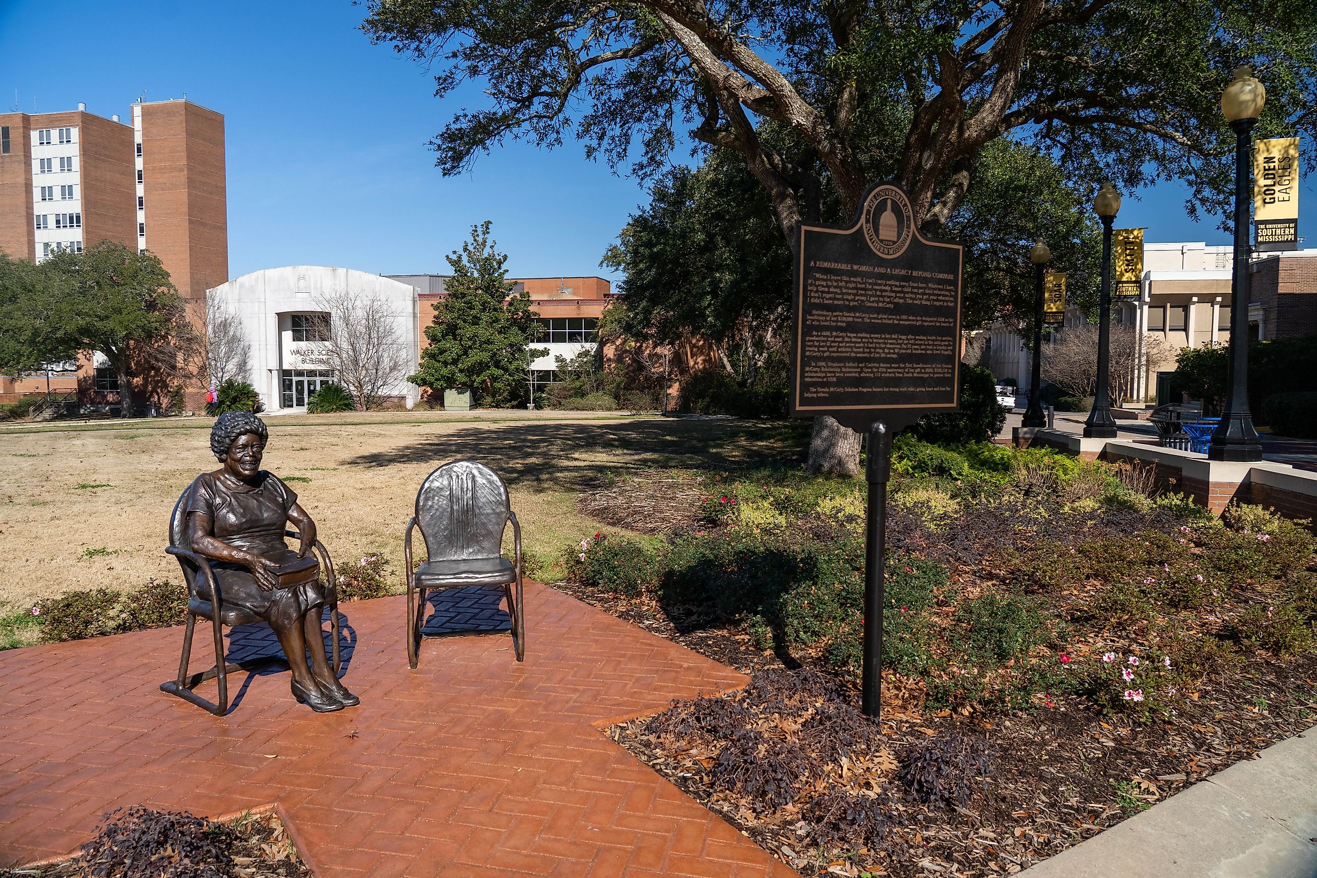 Monument to Oseola McCarty on the campus of the University of Southern Mississippi in Hattiesburg, Mississippi. Editorial credit: Stephen Reeves / Shutterstock.com.