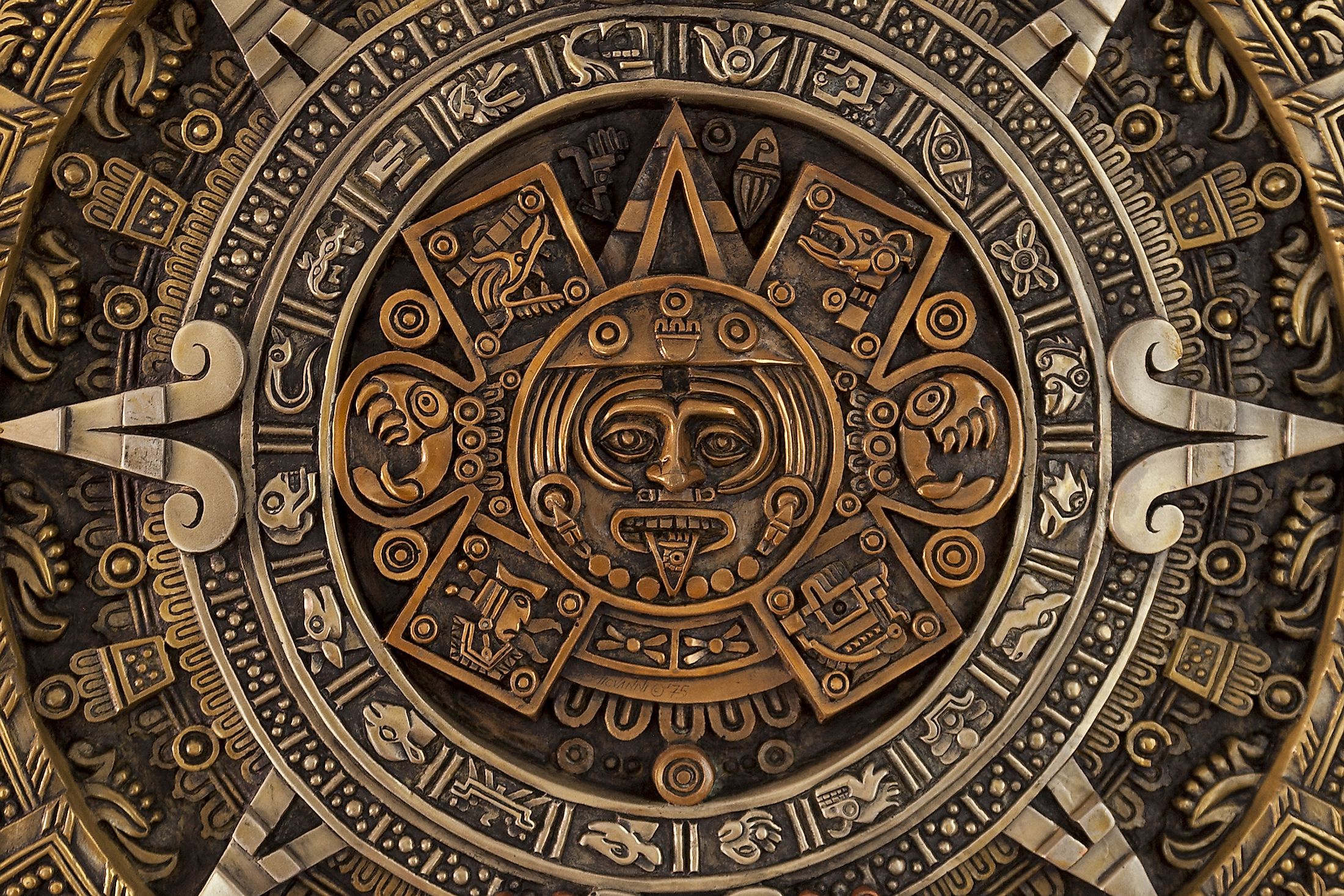 Close view of the ancient Aztec calendar.