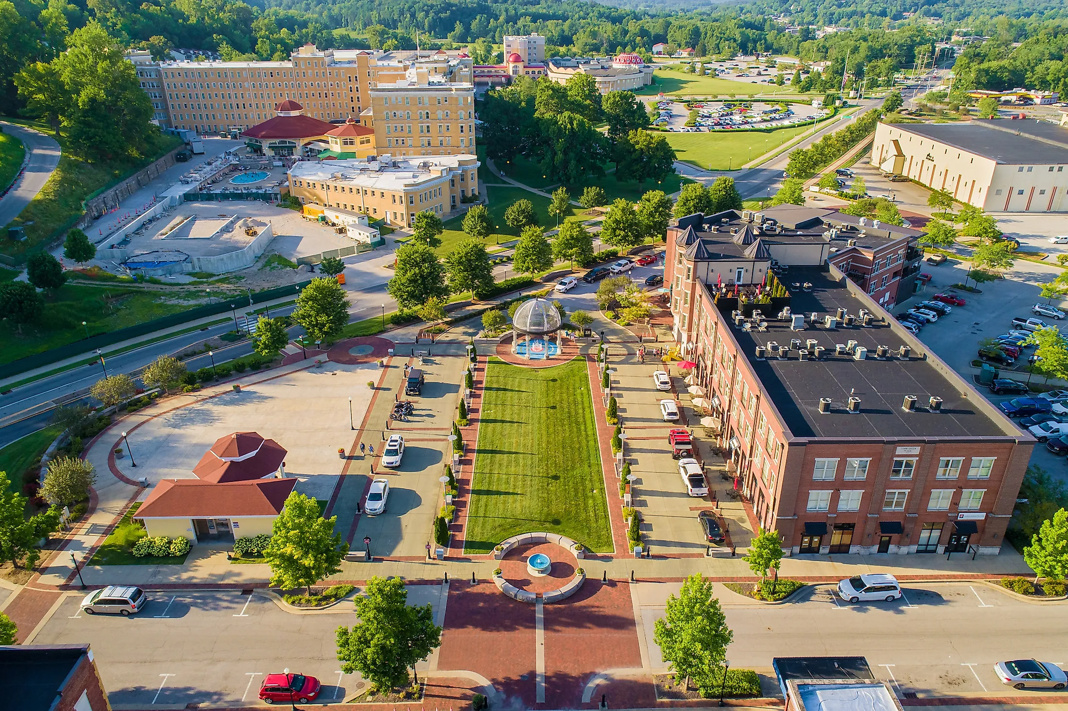 Aerial view of the Historic West Baden Springs Hotel in French Lick, Indiana.