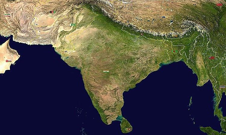 A map showing the Indian subcontinent and its countries.
