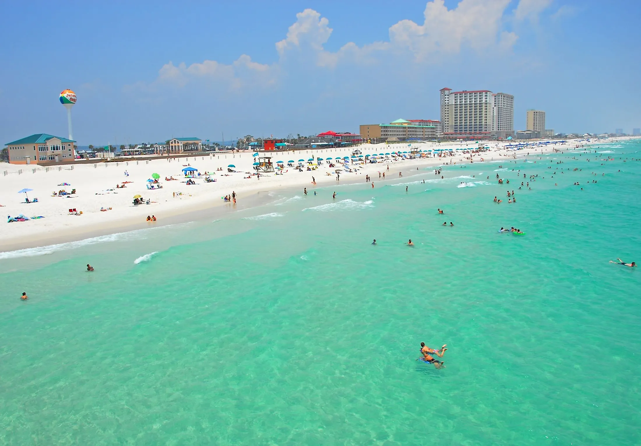 Wide view of Pensacola, Florida Beach and Seashore.