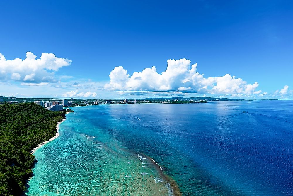 The shoreline of Guam, an American territory in the western Pacific Ocean.