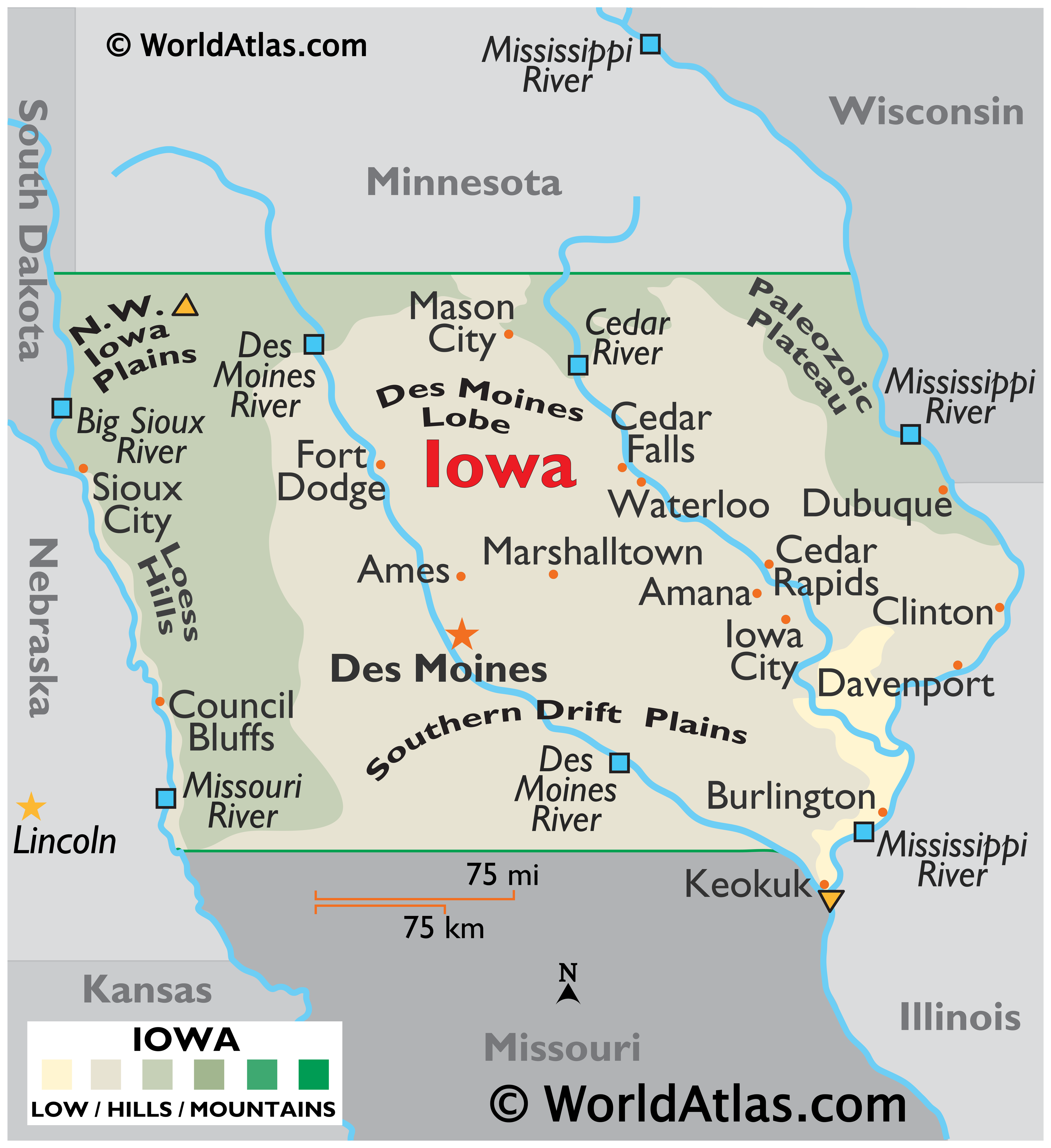 Thông tin, bản đồ bang Iowa (Mỹ) năm 2024 Map of Iowa