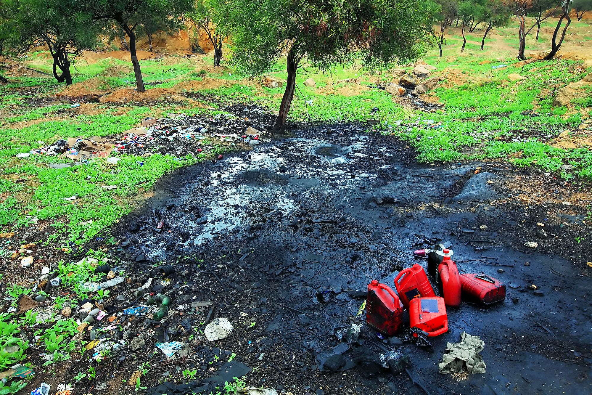 Soil pollution with petrochemical products. Image credit: Mikadun/Shutterstock.com
