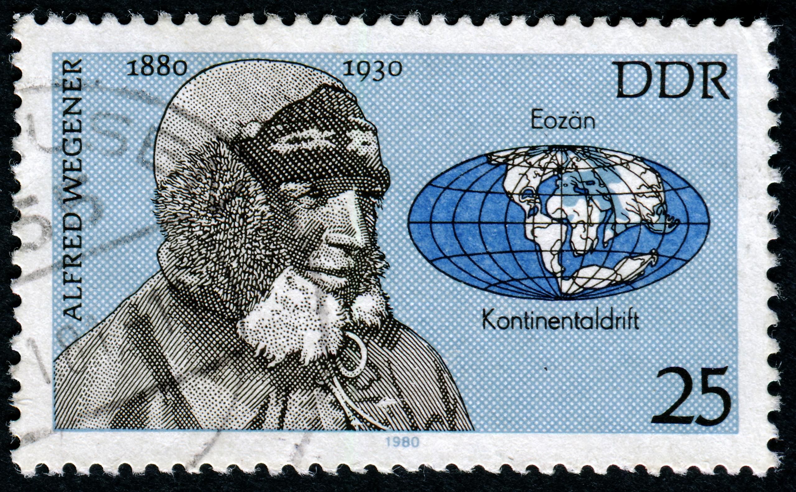 A stamp printed in GDR (East Germany) shows Alfred Wegener, series, circa 1980. Image credit: Galyamin Sergej / Shutterstock.com