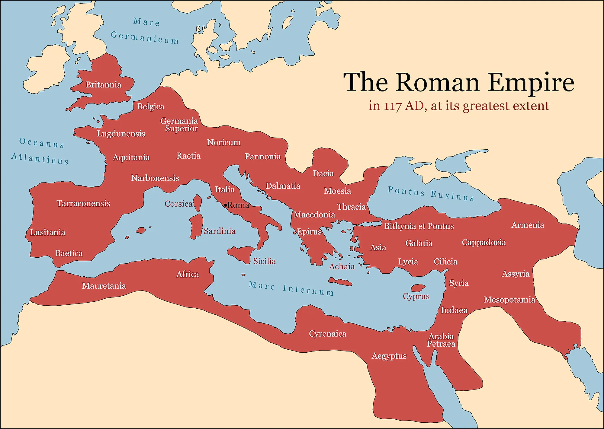Map of the Roman Empire at its height