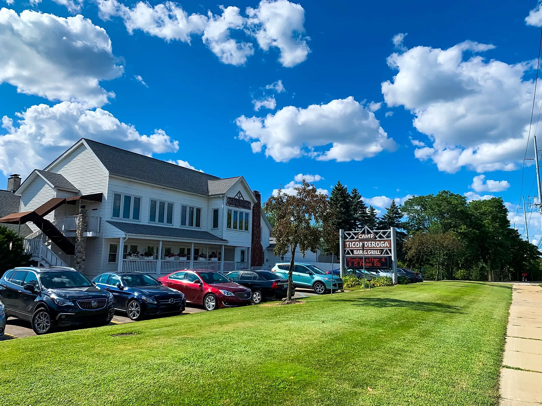 Camp Ticonderoga Bar and Grill food restaurant storefront in Troy, Michigan. Editorial credit: gg5795 / Shutterstock.com