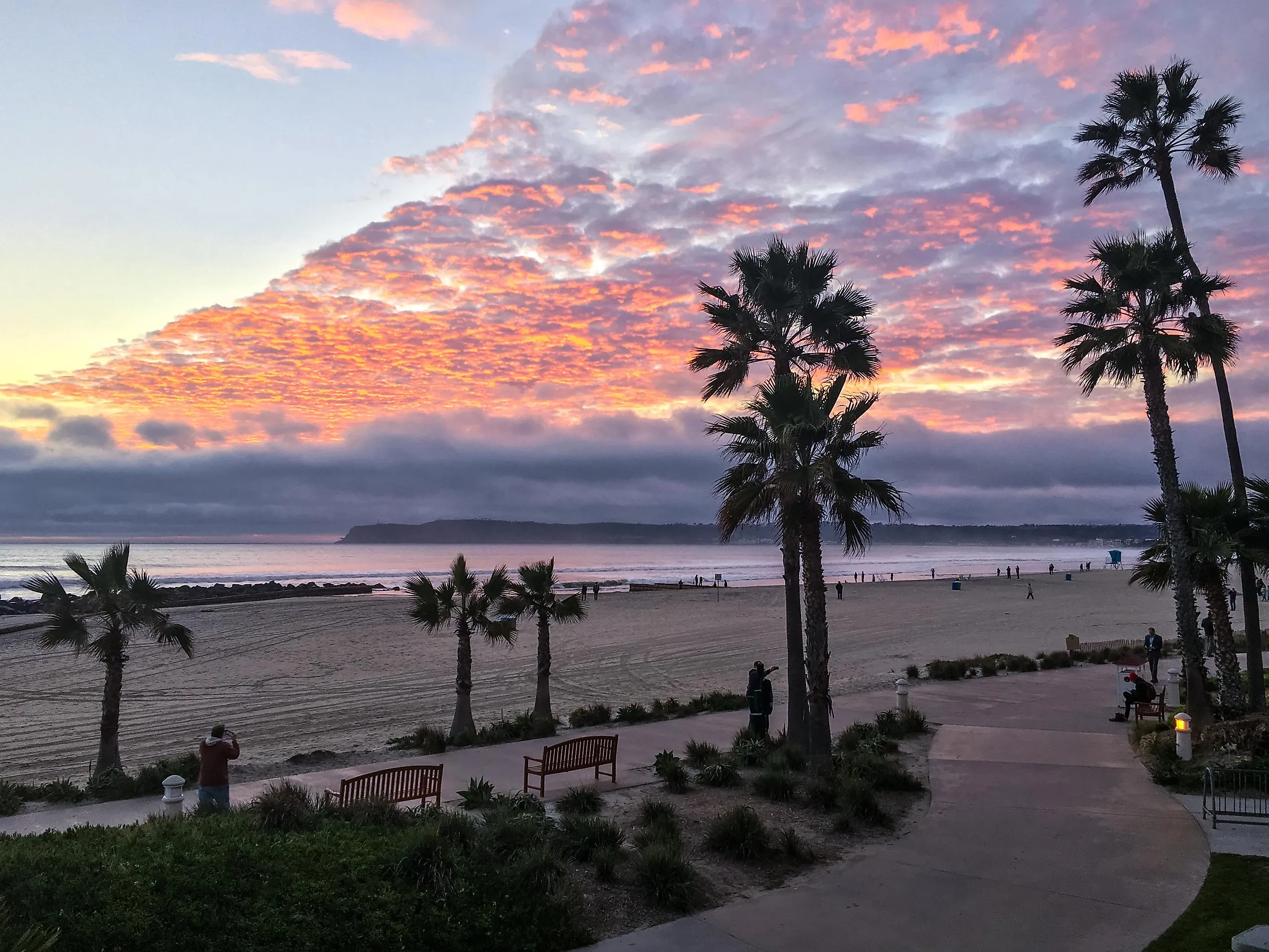 Sunset on Coronado Island Beach, California.