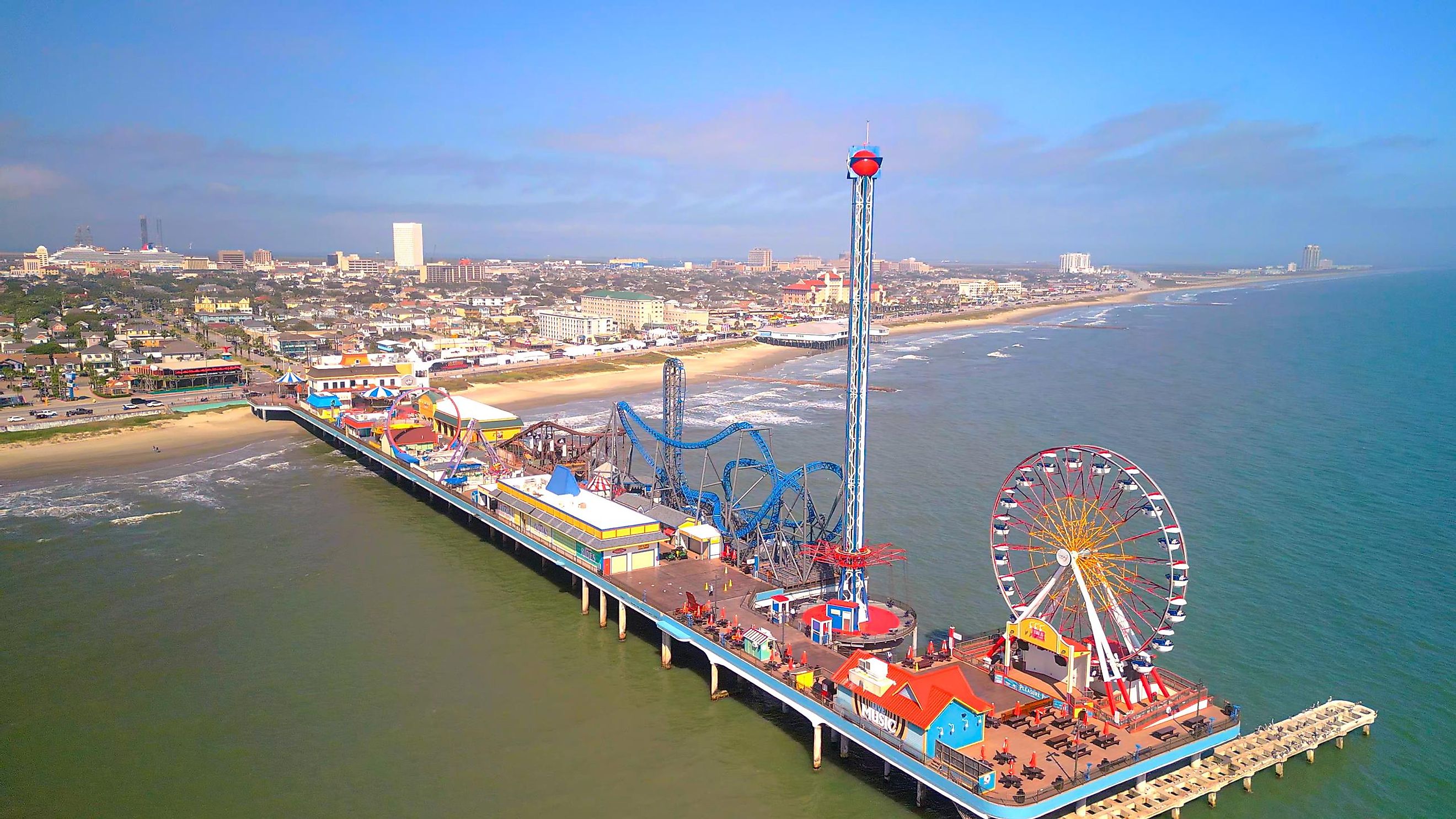 Pleasure Pier amusement park in Galveston, Texas. 