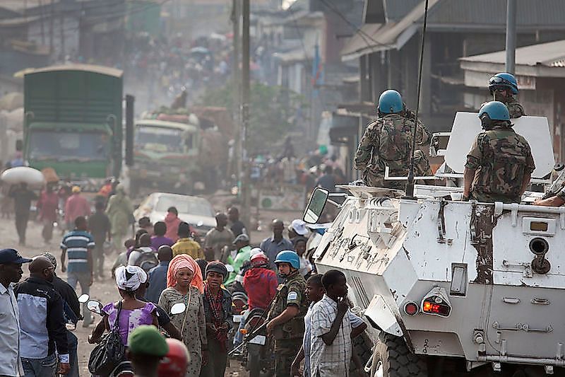 Armored vehicles patroling streets of Goma, DRC, for civil protection: Lack of safety and security discourages new businesses in the country.