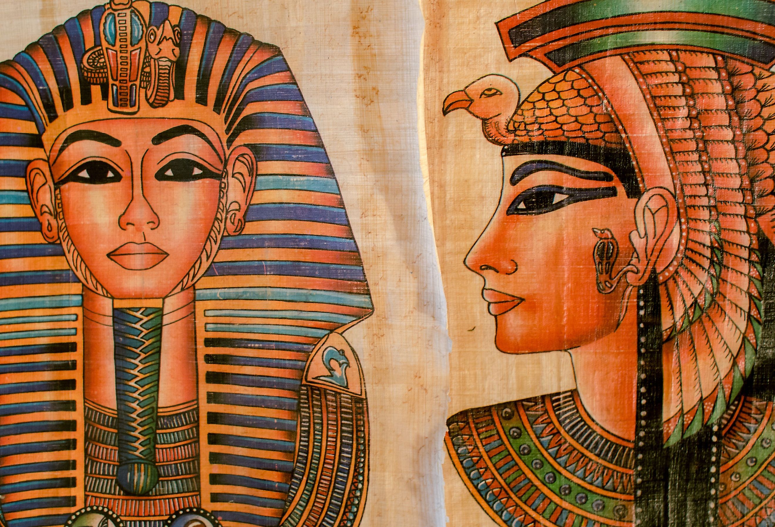 Art of Egyptian Queen Cleopatra and sphinx.