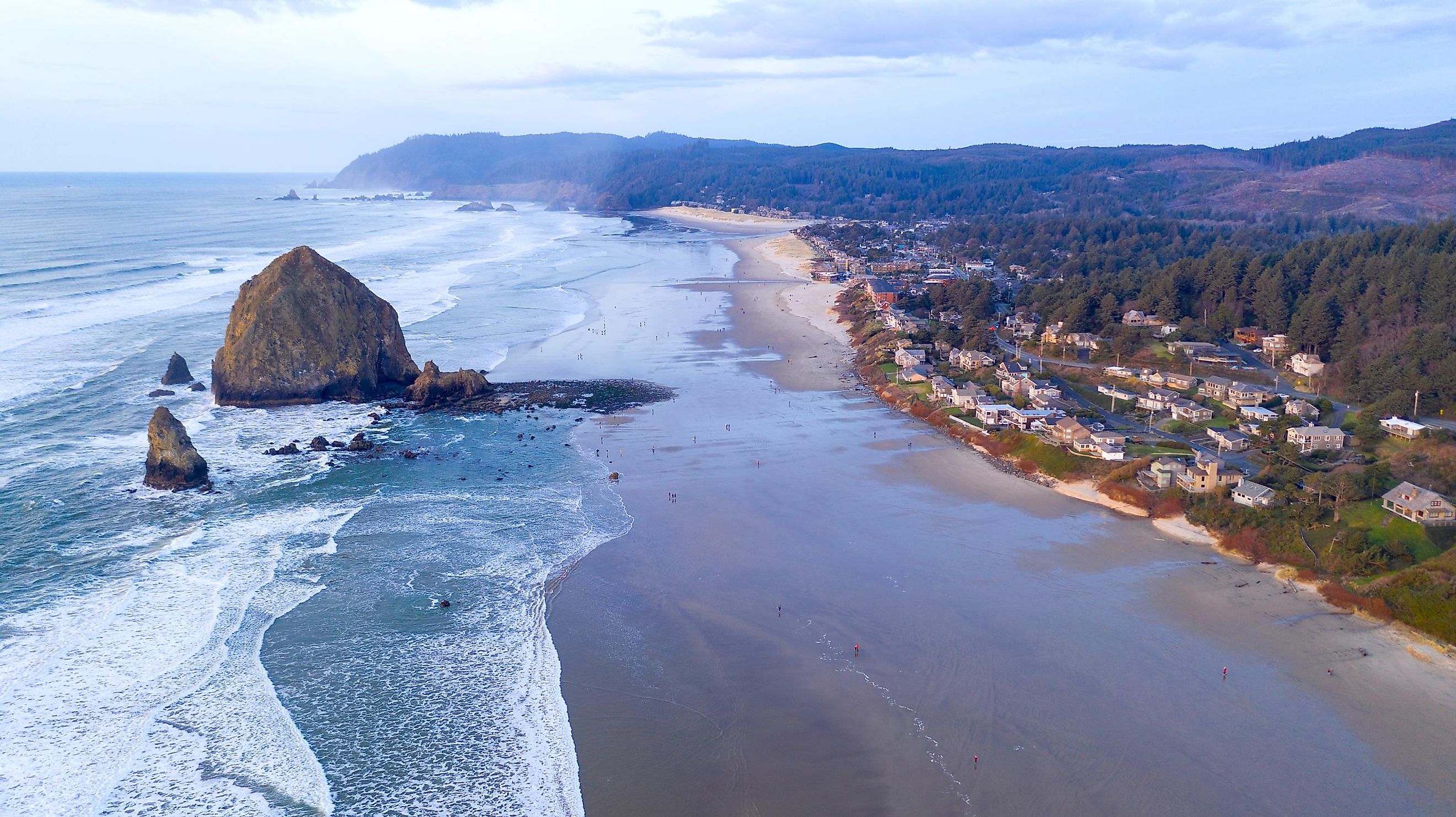 Aerial view of Cannon Beach, Oregon Coast, USA