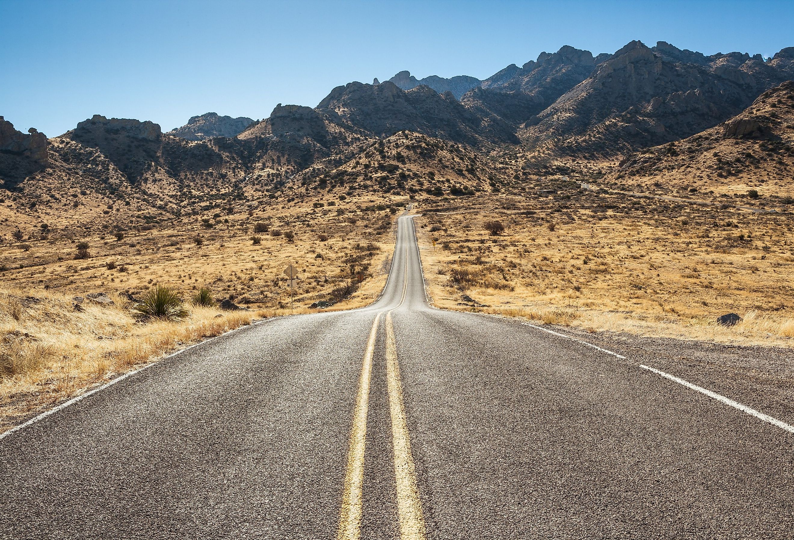 Highway through Spring Canyon at Rock Hound State Park near Deming, New Mexico.